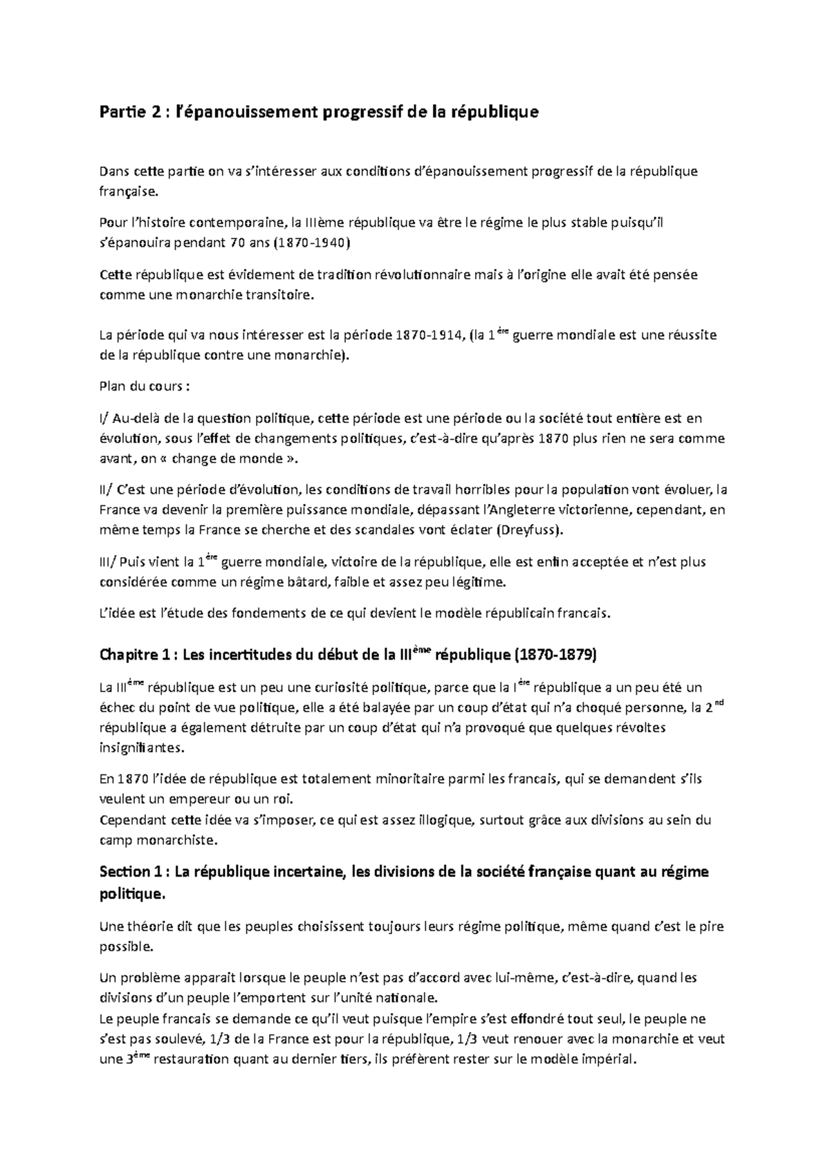 HDSF Partie 2 - Partie 2 : l’épanouissement progressif de la république ...