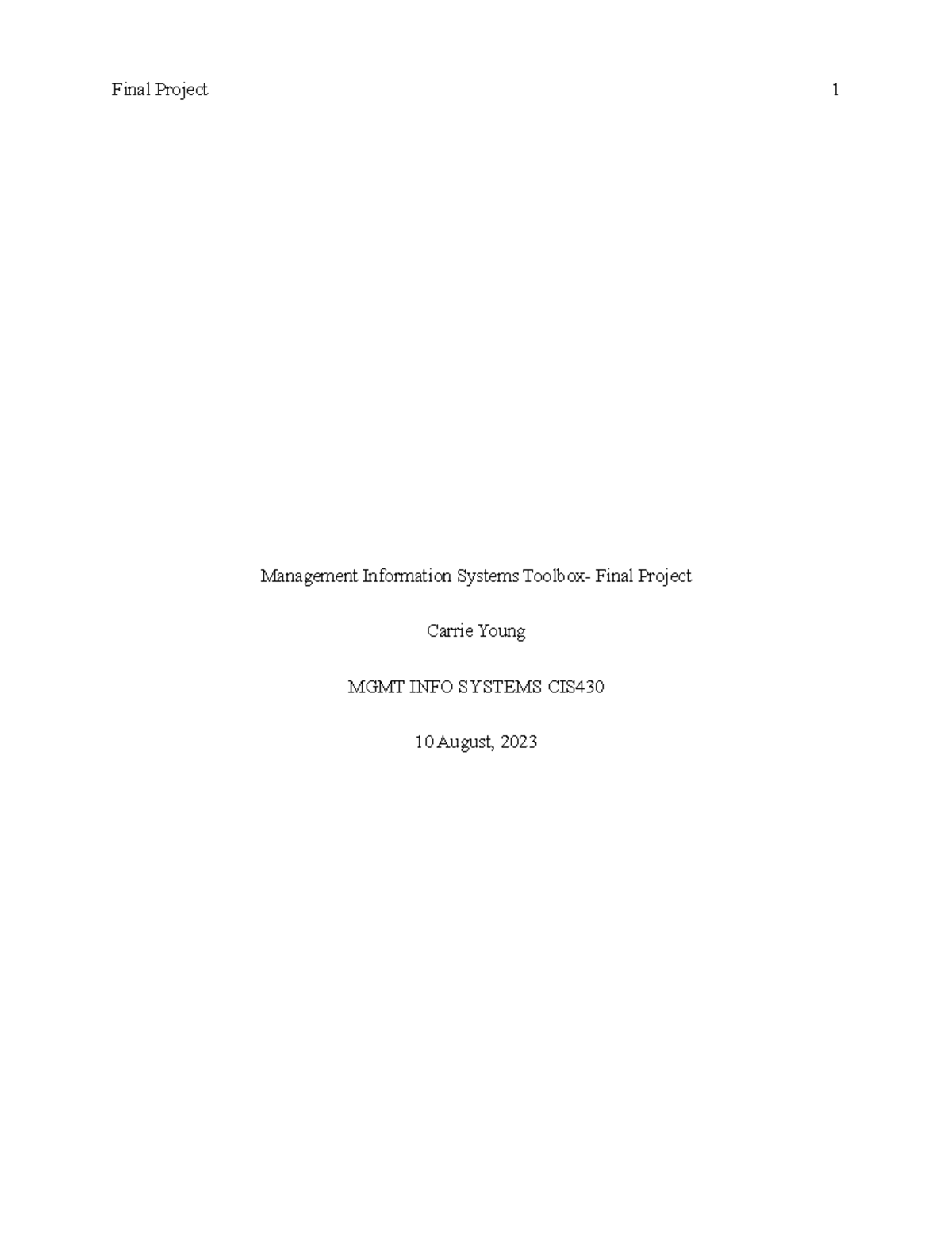 Management Information Systems (MIS) Toolbox - Final Projec ...