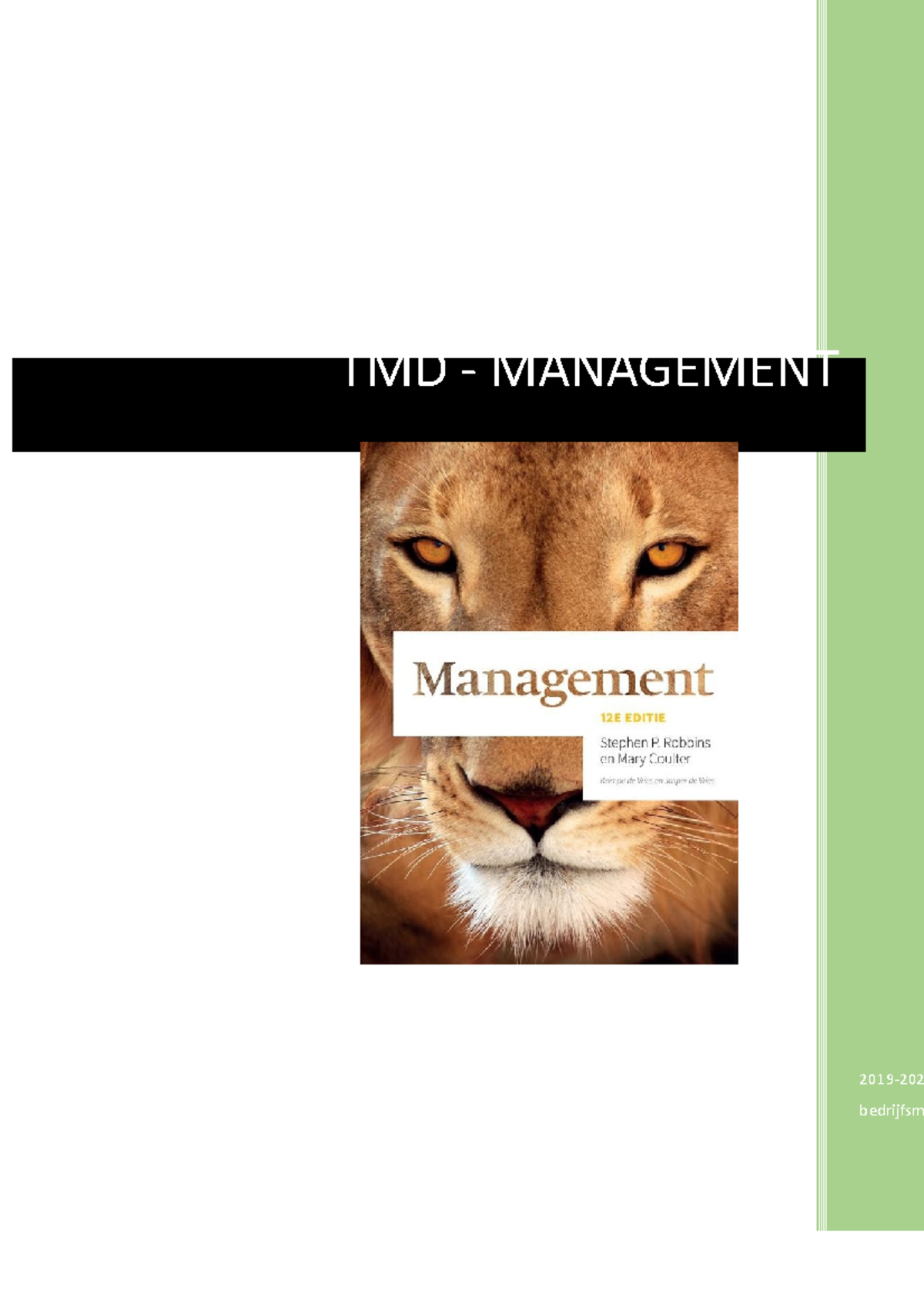 Samenvatting TMD - Management - 2019- Bedrijfsma TMD - MANAGEMENT TMD ...