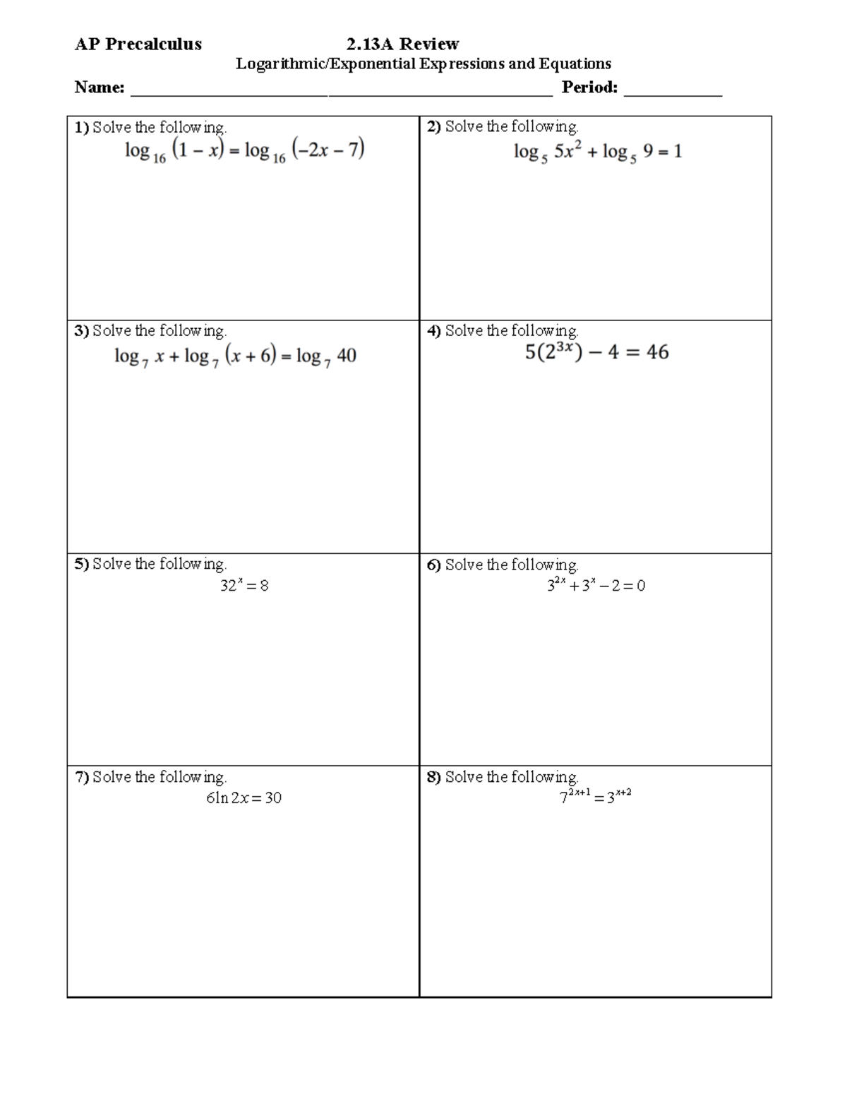 APPC 2.11+2.13 Review - AP precalc worksheet for practice - AP ...