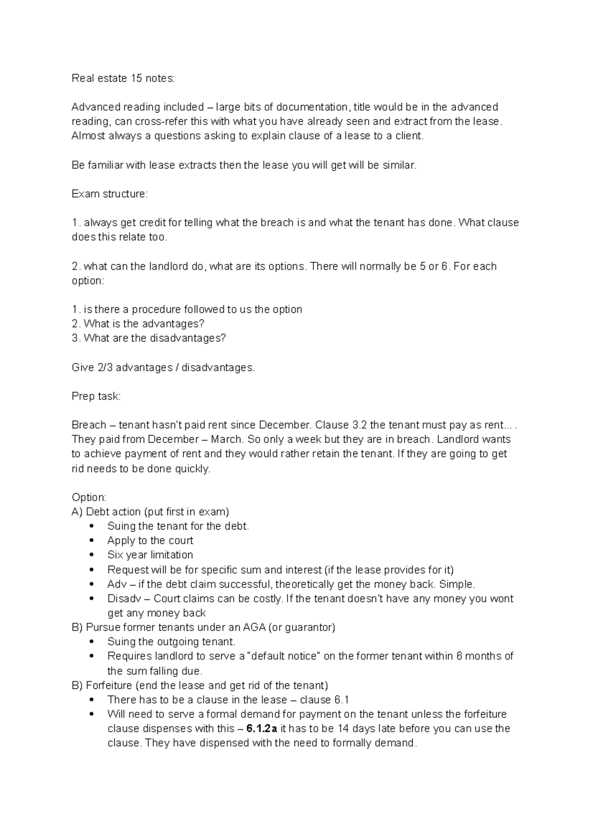 Real estate 15 notes Real estate 15 notes Advanced reading included