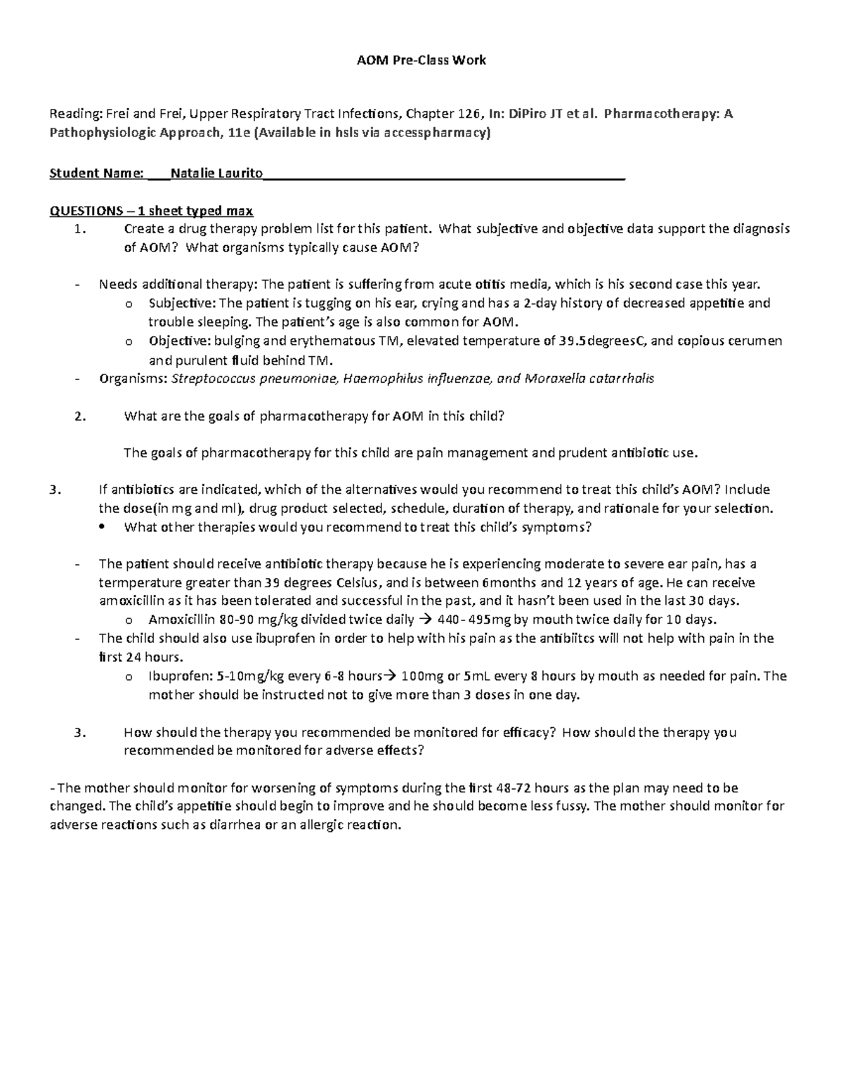 AOM Preclass Assignment Laurito - AOM Pre-Class Work Reading: Frei and ...