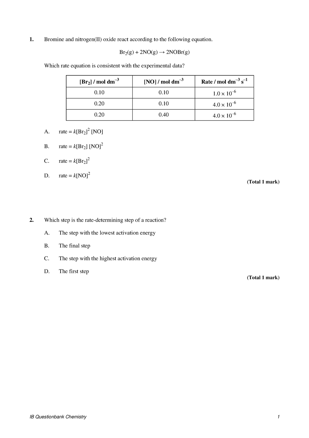 Topic 16 - all of questionbank - 1. Bromine and nitrogen(II) oxide ...