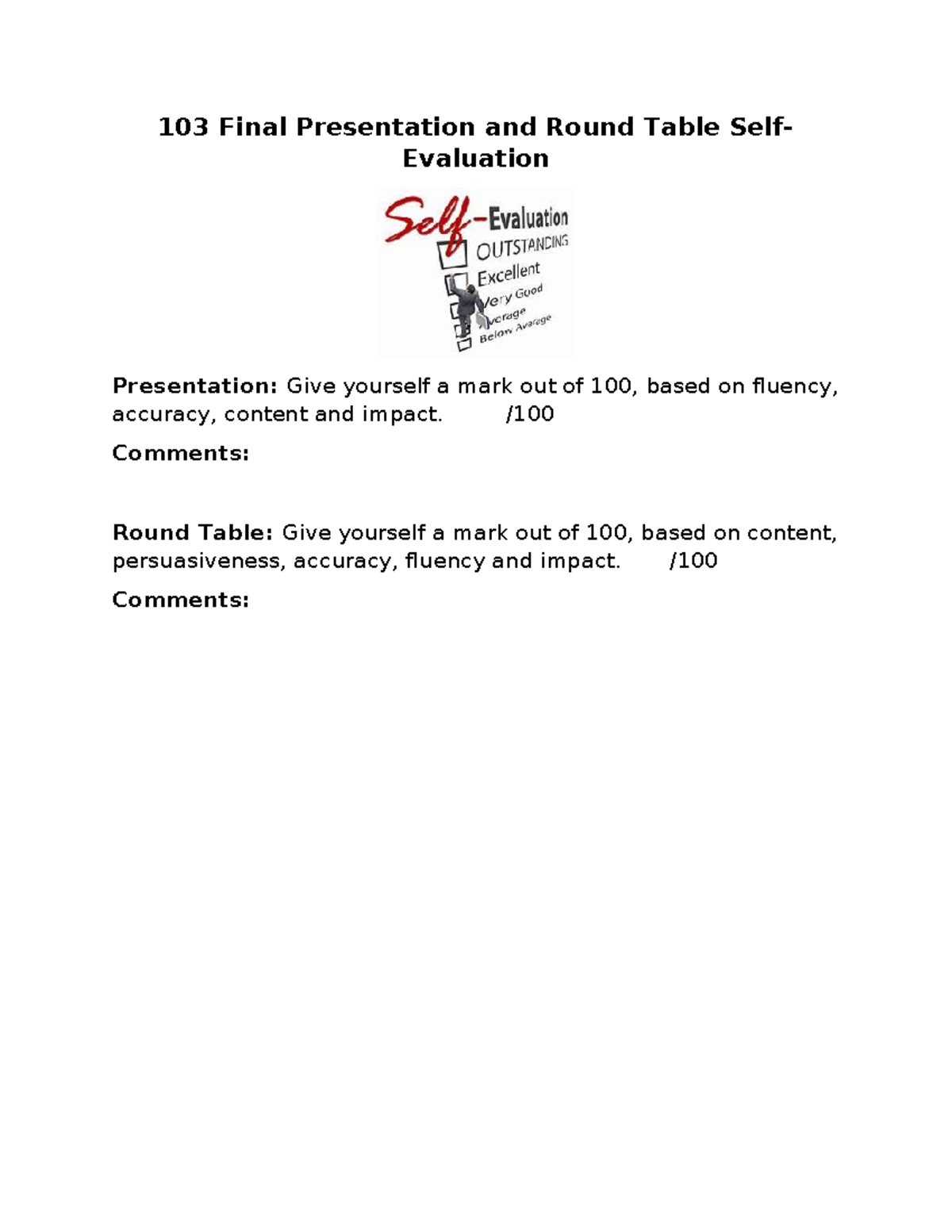 103 Final Presentation and Round Table Self - ANGLO - / Comments: Round ...