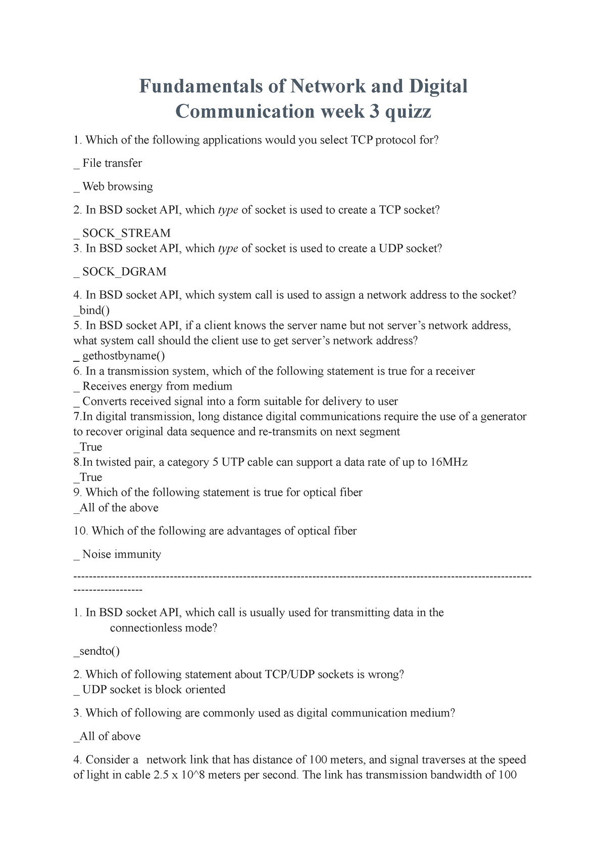 Fundamentals Of Network And Digital Communication Week 3 Quizz - The ...