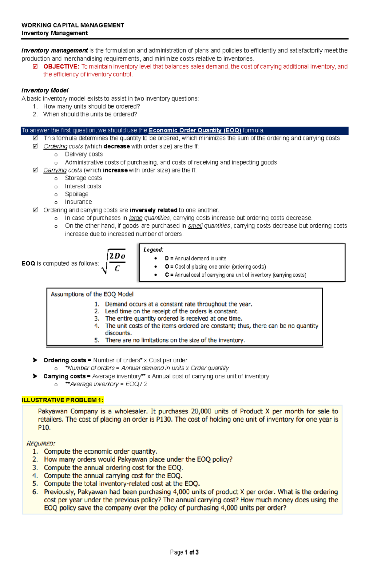 Financial Management - Working Capital Management - Inventory ...