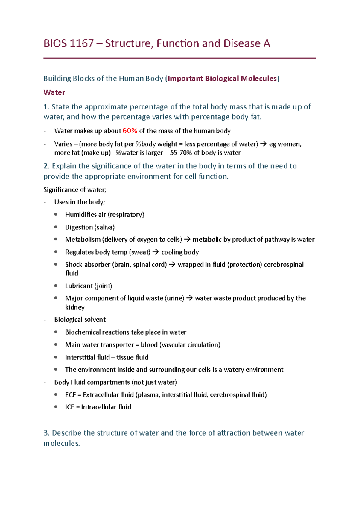 BIOS 1167 – Structure - BIOS 1167 – Structure, Function And Disease A ...