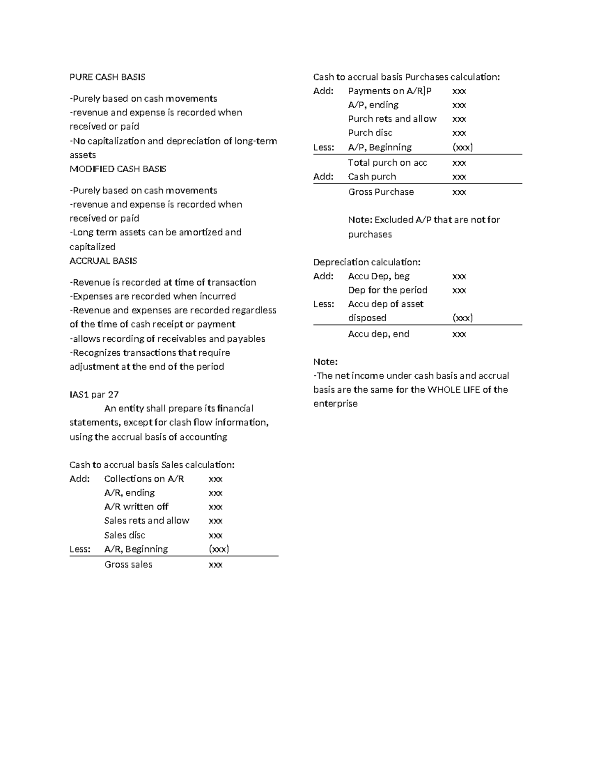 Cash to accrual - far notes - PURE CASH BASIS -Purely based on cash ...