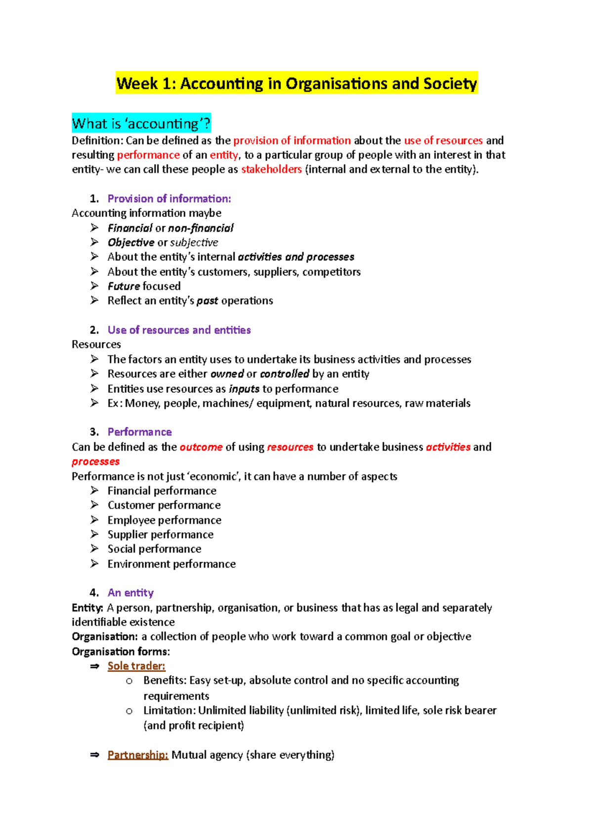 Lecture note - Week 1: Accounting in Organisations and Society What is ...