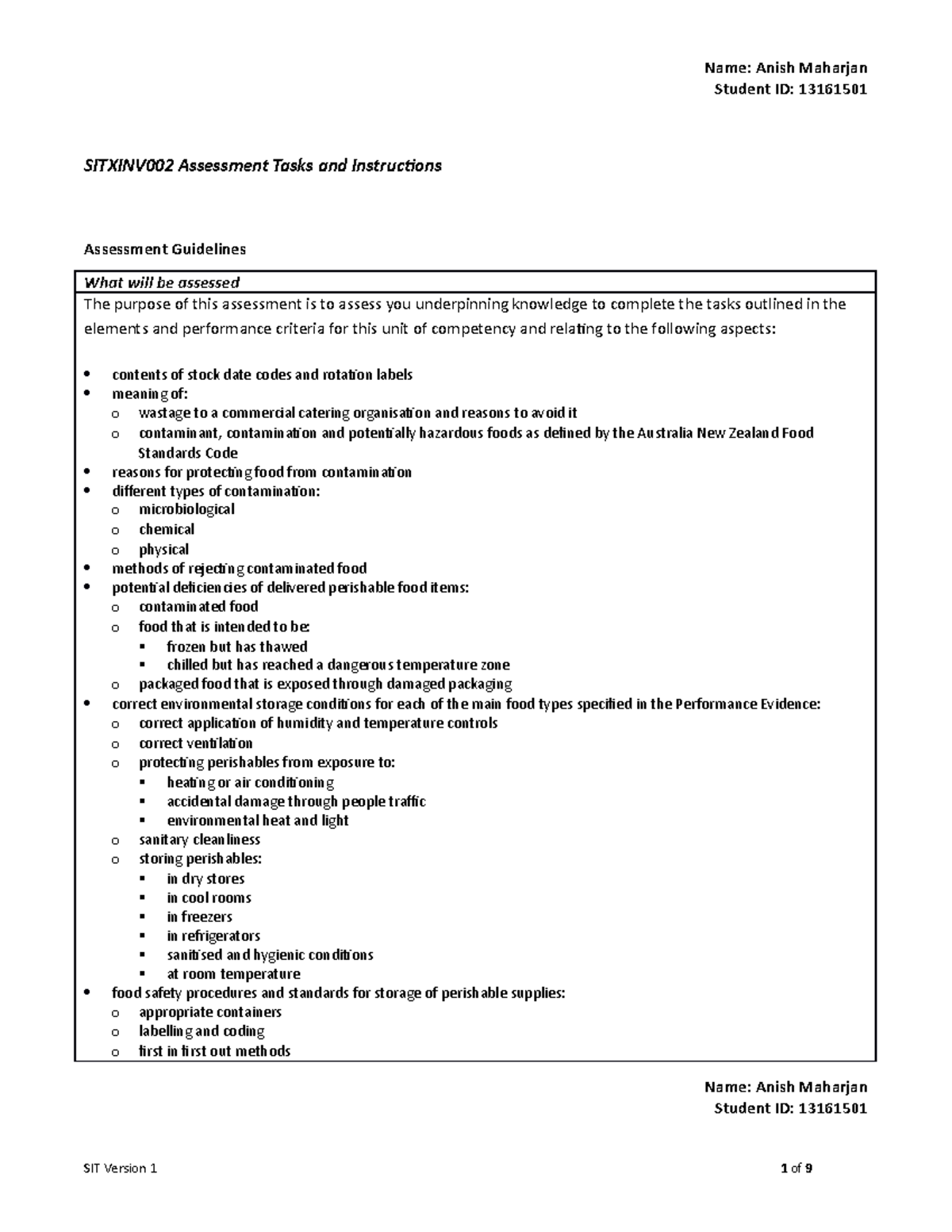 Sitxinv 002 Assessment Anish Maharjan - Student ID: 13161501 SITXINV002 ...