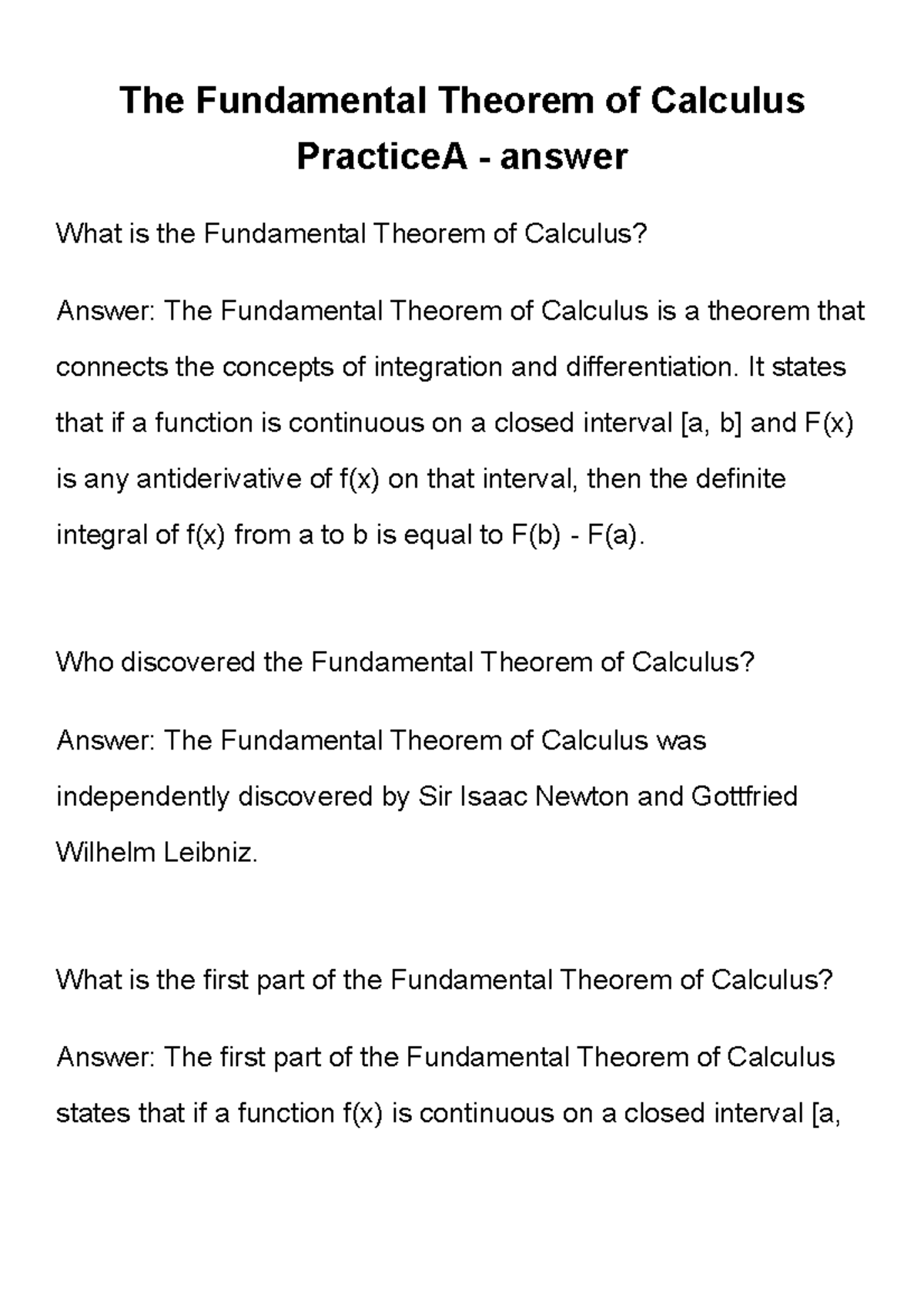 30. the fundamental theorem of calculus homework