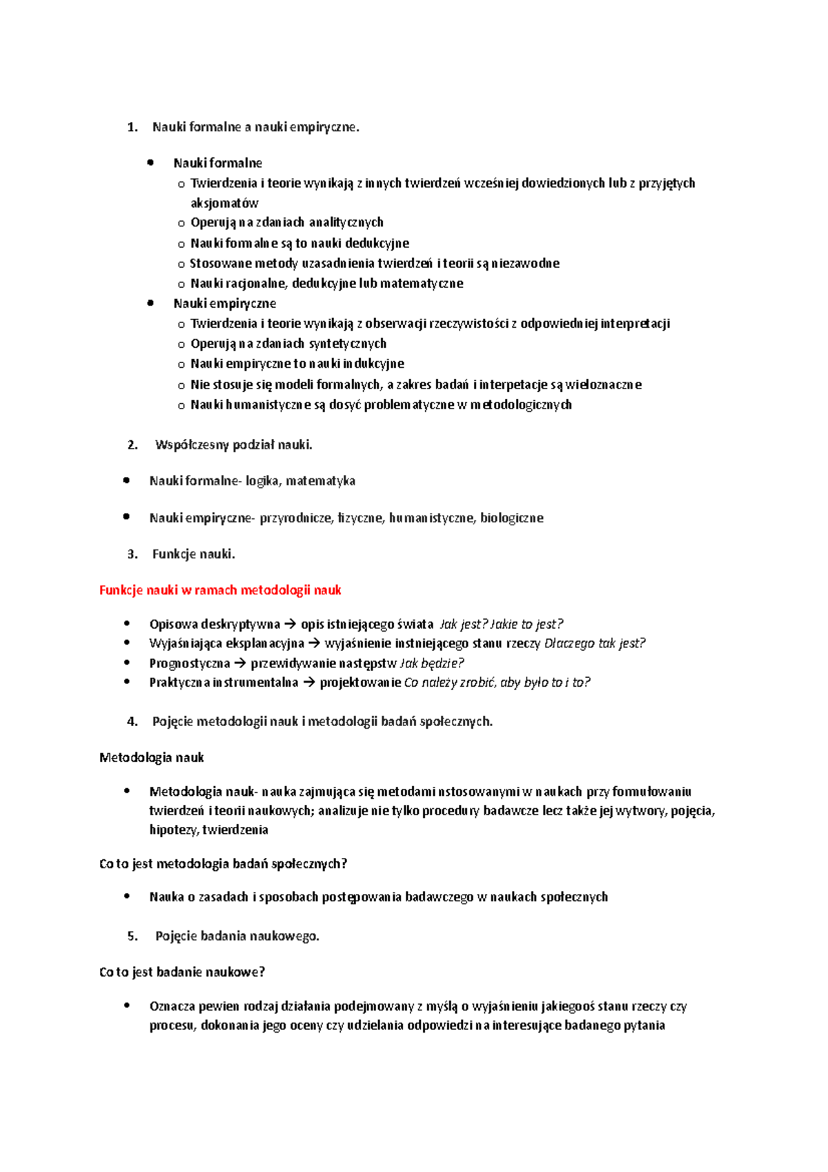 Metodologia-zagadnienia - 1. Nauki formalne a nauki empiryczne. Nauki