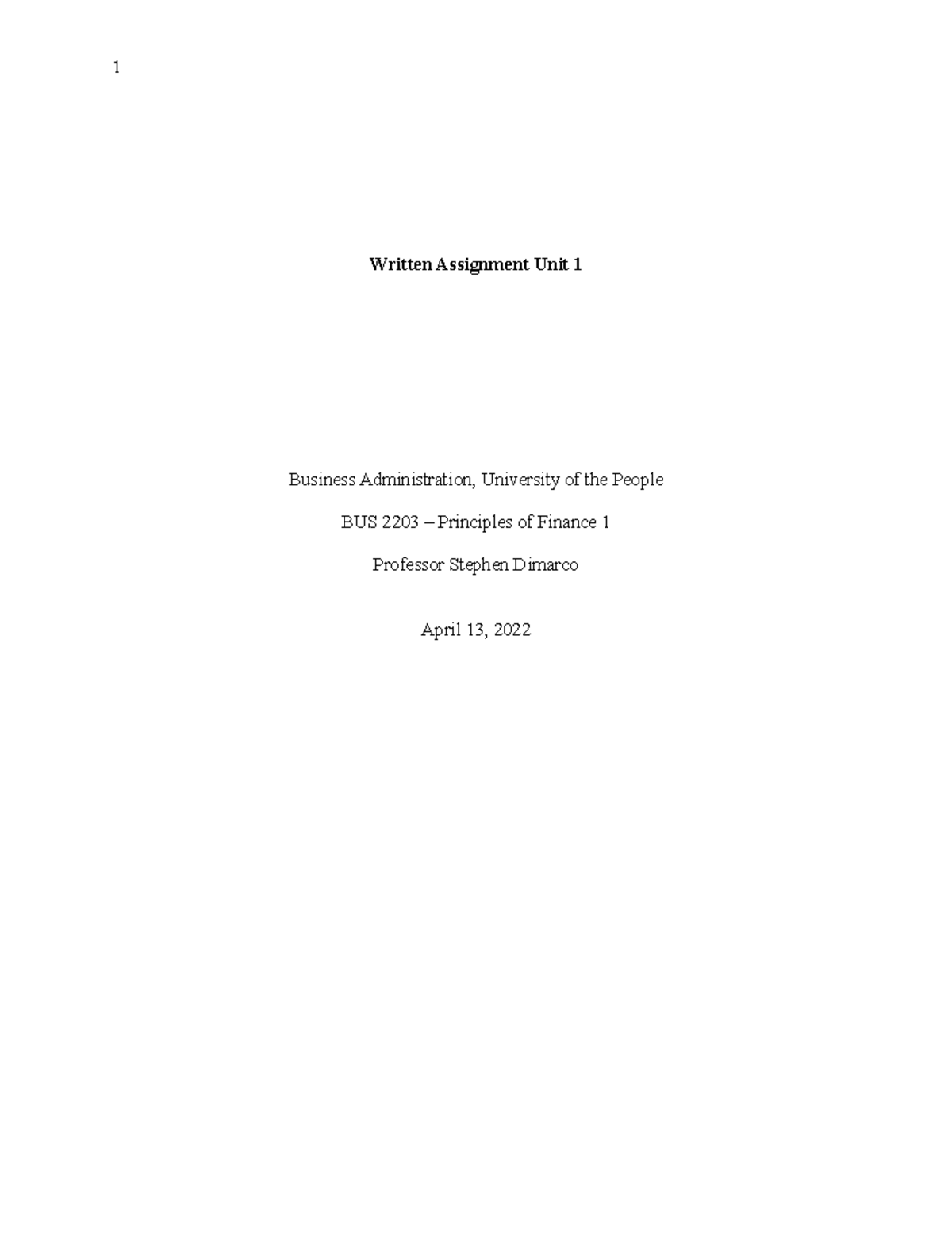 BUS 2203 Written Assignment Unit 1 - Written Assignment Unit 1 Business ...