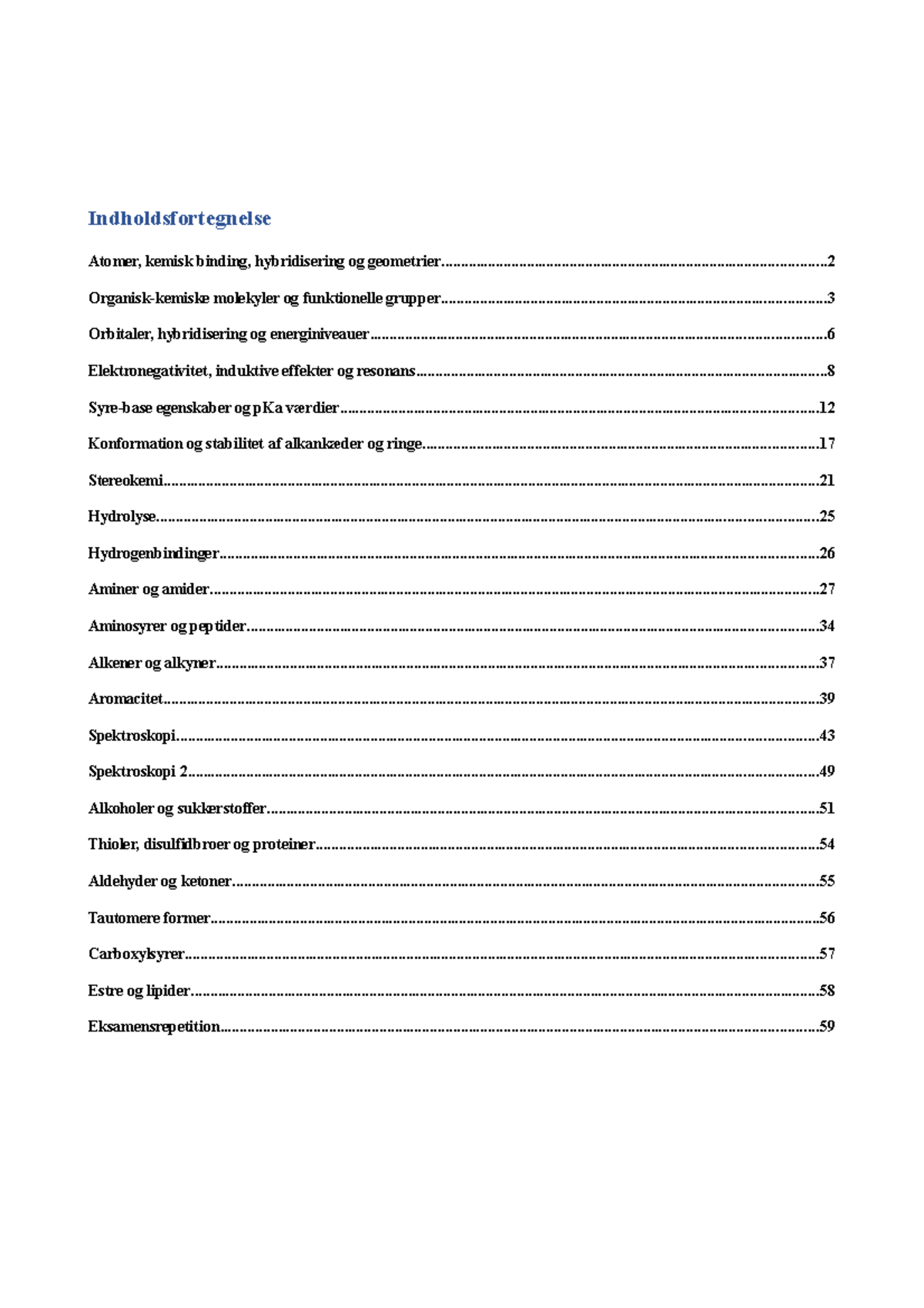 OK 1 - Noter - Indholdsfortegnelse Atomer, Kemisk Binding ...