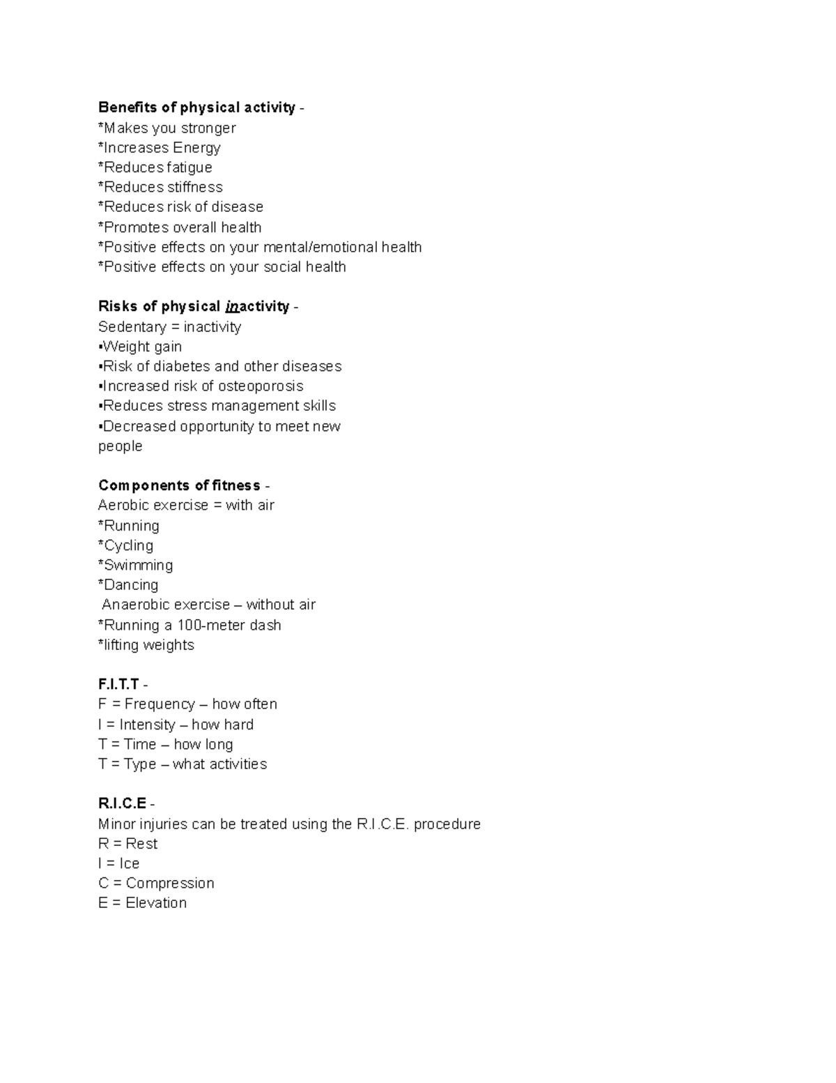Health chapter 4 Benefits of physical activity *Makes you stronger