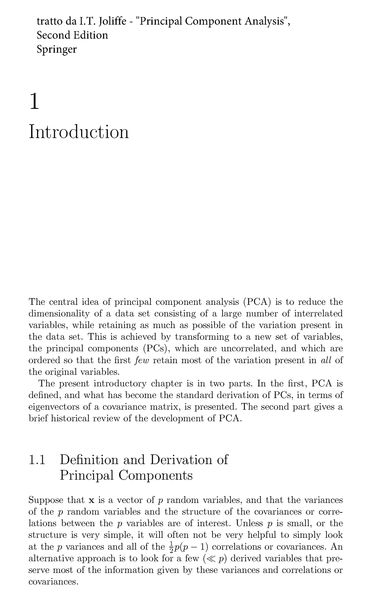 Principal Component Analysis - 1 Introduction The Central Idea Of ...