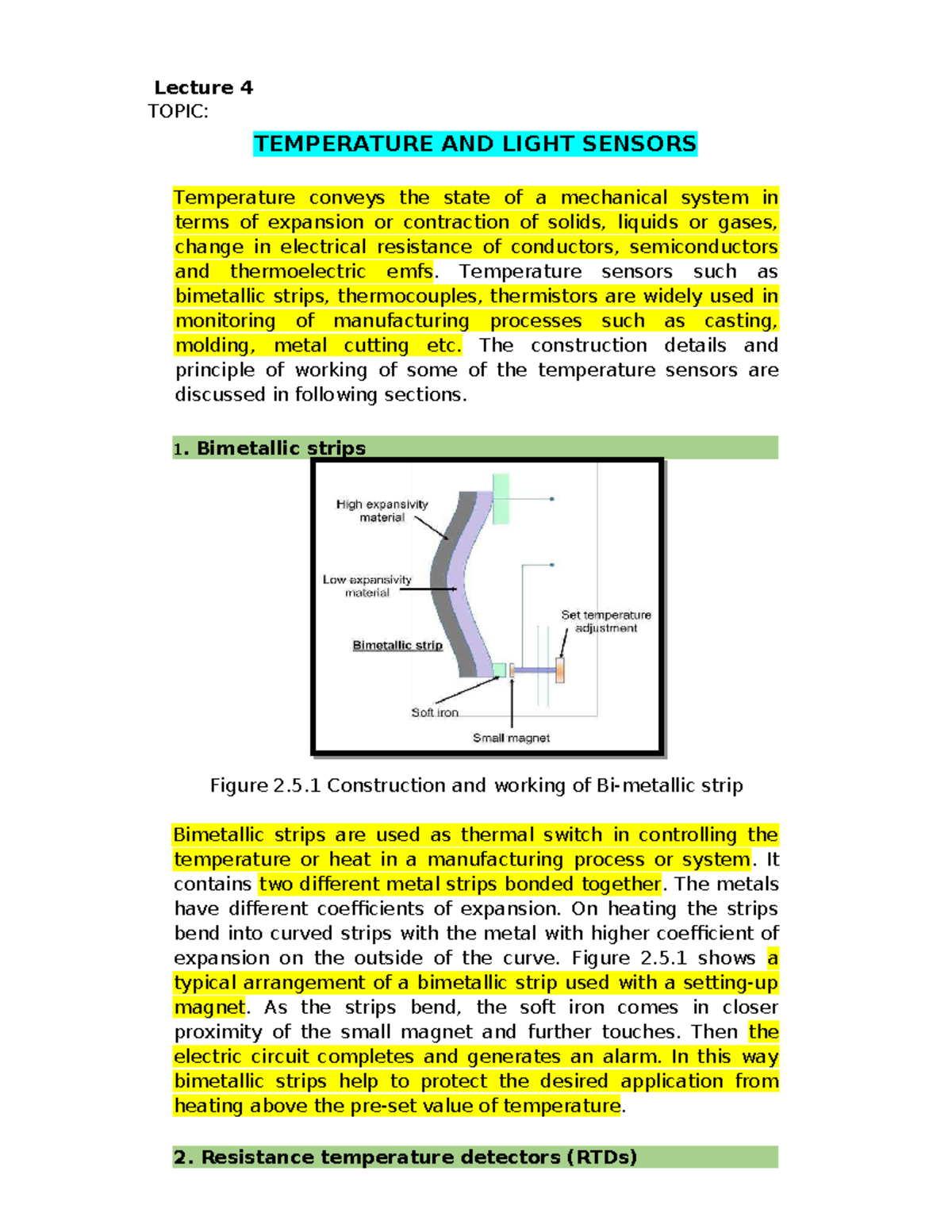 Sensors and Actuators Lecture 4 Lecture 4 TOPIC TEMPERATURE AND