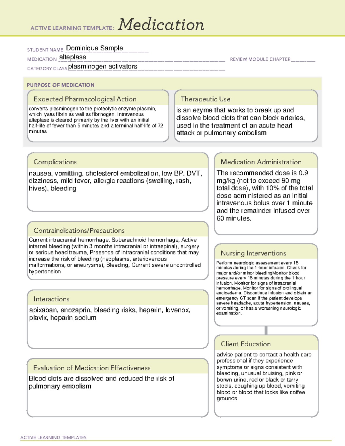 Alteplase Active Learning Template ACTIVE LEARNING TEMPLATES Alteplase Active Learning Template ACTIVE LEARNING TEMPLATES