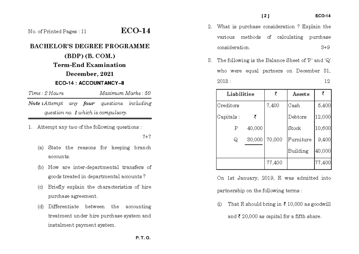 ECO-14 - ECONOMICS - No. Of Printed Pages : 11 ECO- BACHELOR’S DEGREE ...