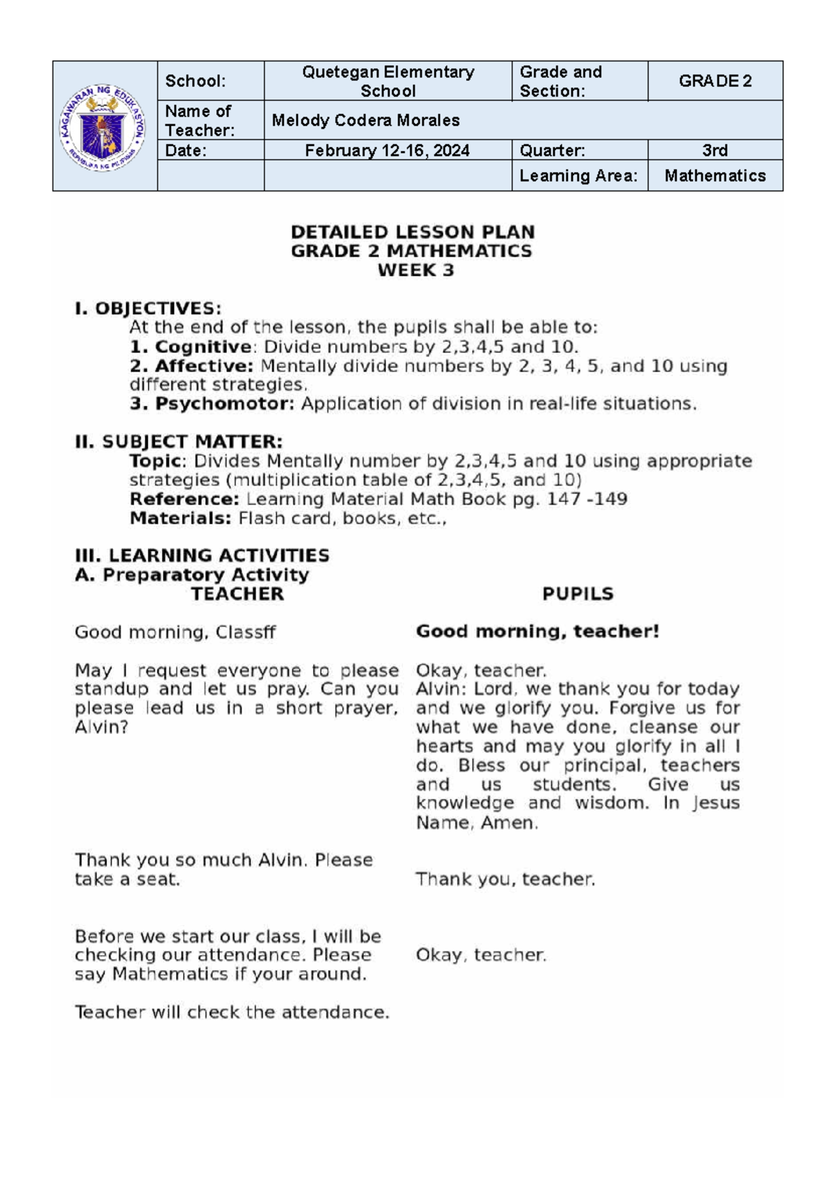 DLP MATH WK3-Q3 - module - Bachelor of Secondary Education - School ...