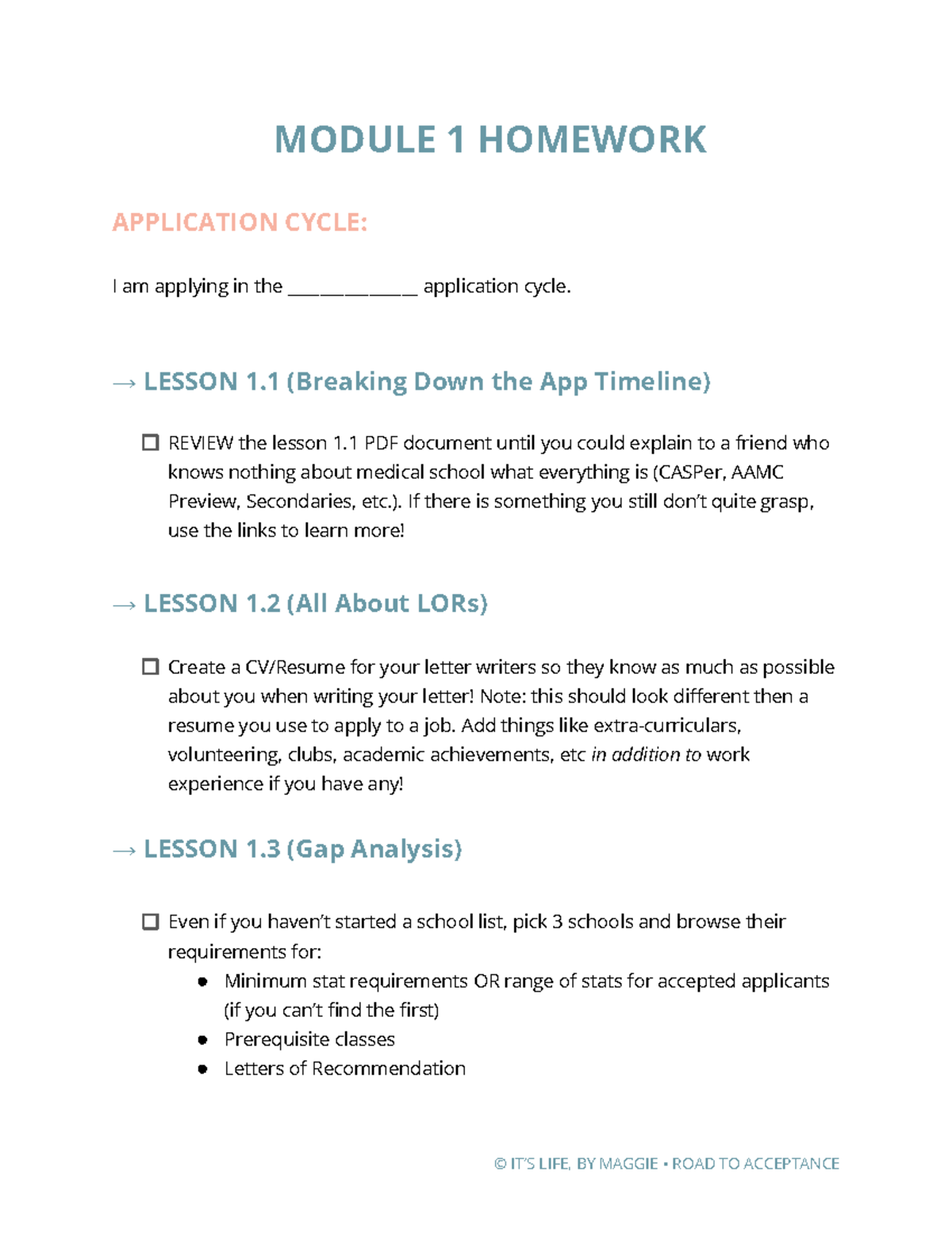 -RTA- Module 1 Homework PDF - MODULE 1 HOMEWORK APPLICATION CYCLE: I am ...