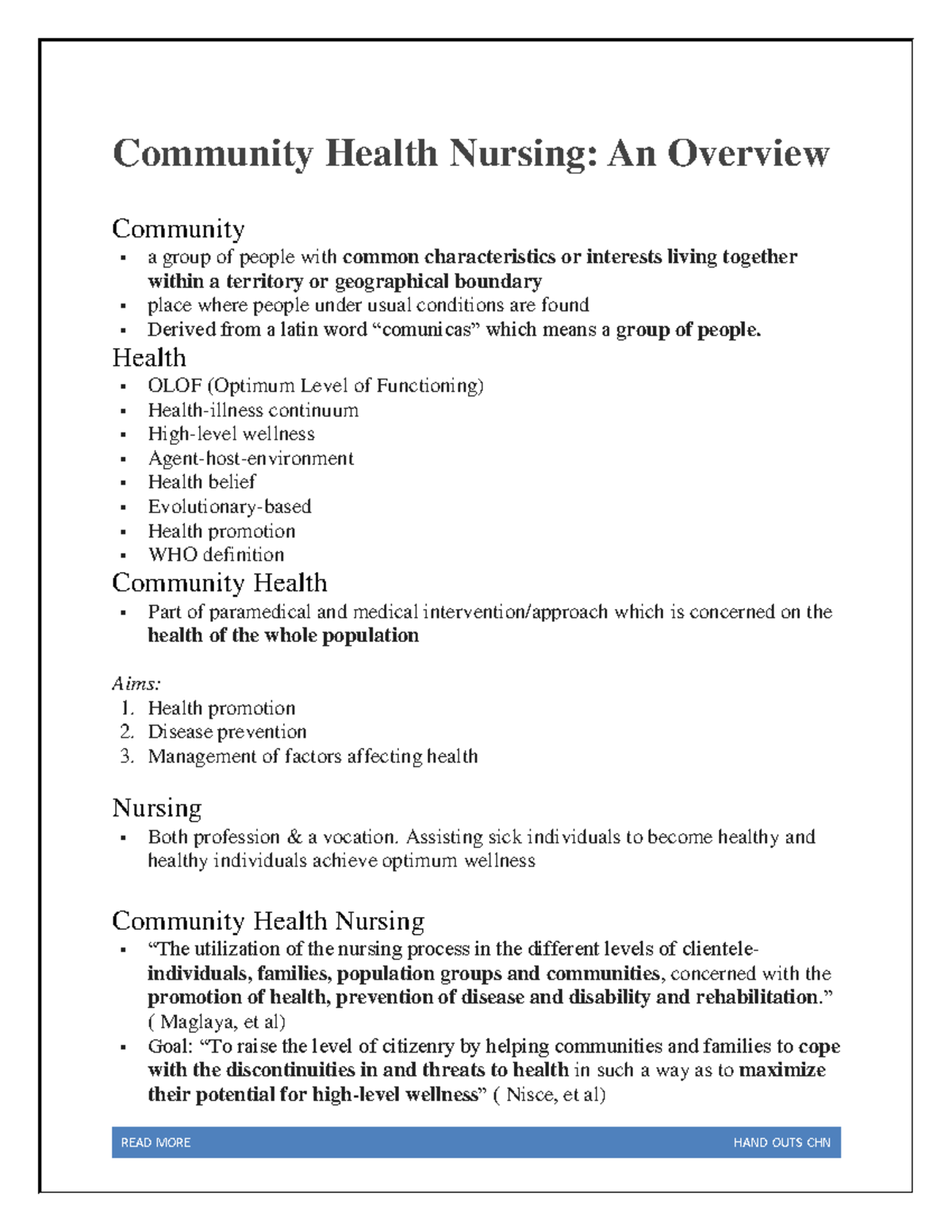 Hand outs in CHN 2 - Thanks - Community Health Nursing: An Overview ...