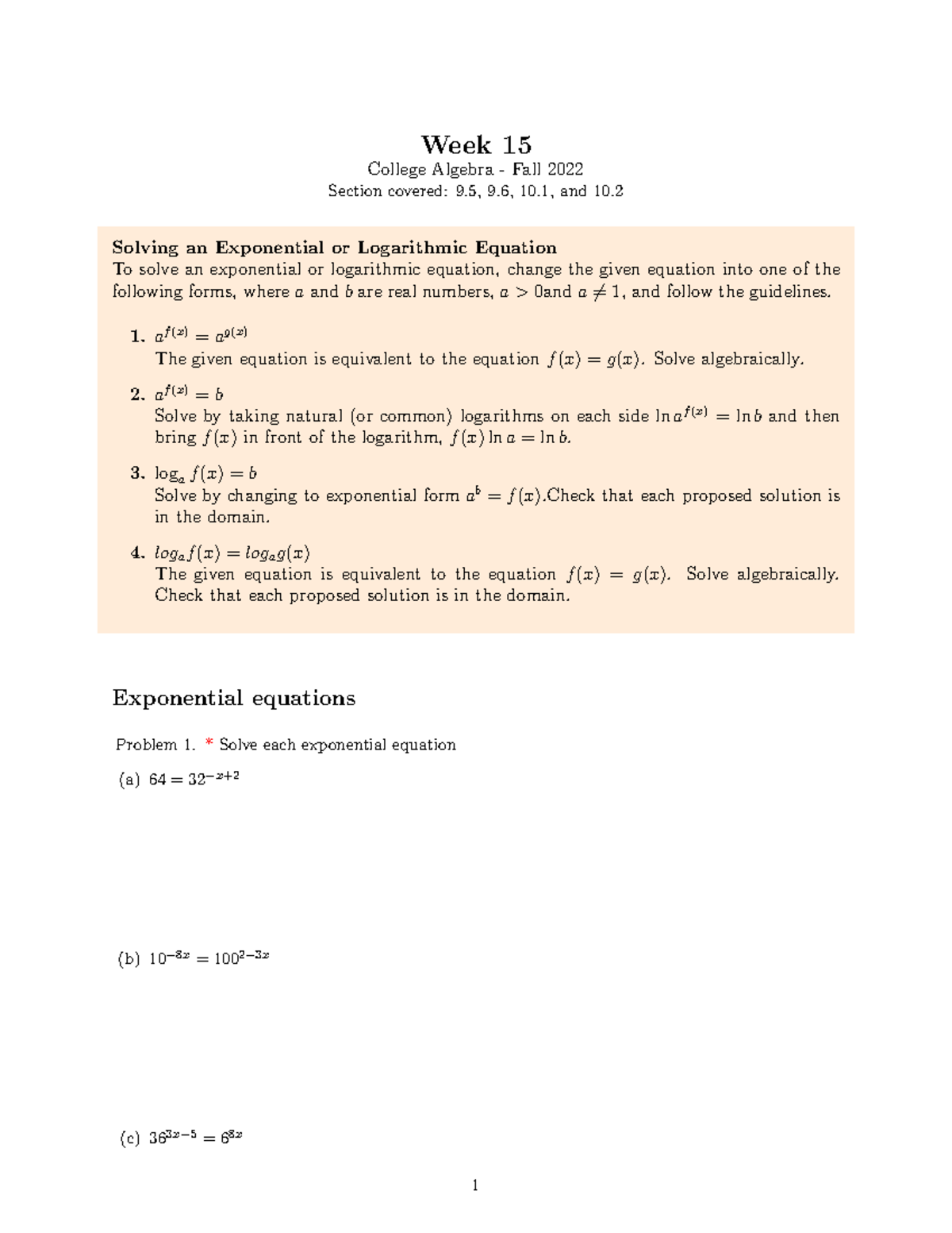 Week 15 Lecture Notes/teacher's notes - Week 15 College Algebra - Fall ...