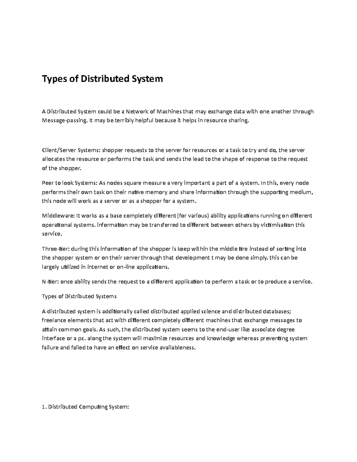 Types of Distributed System - Computer Organization - Studocu