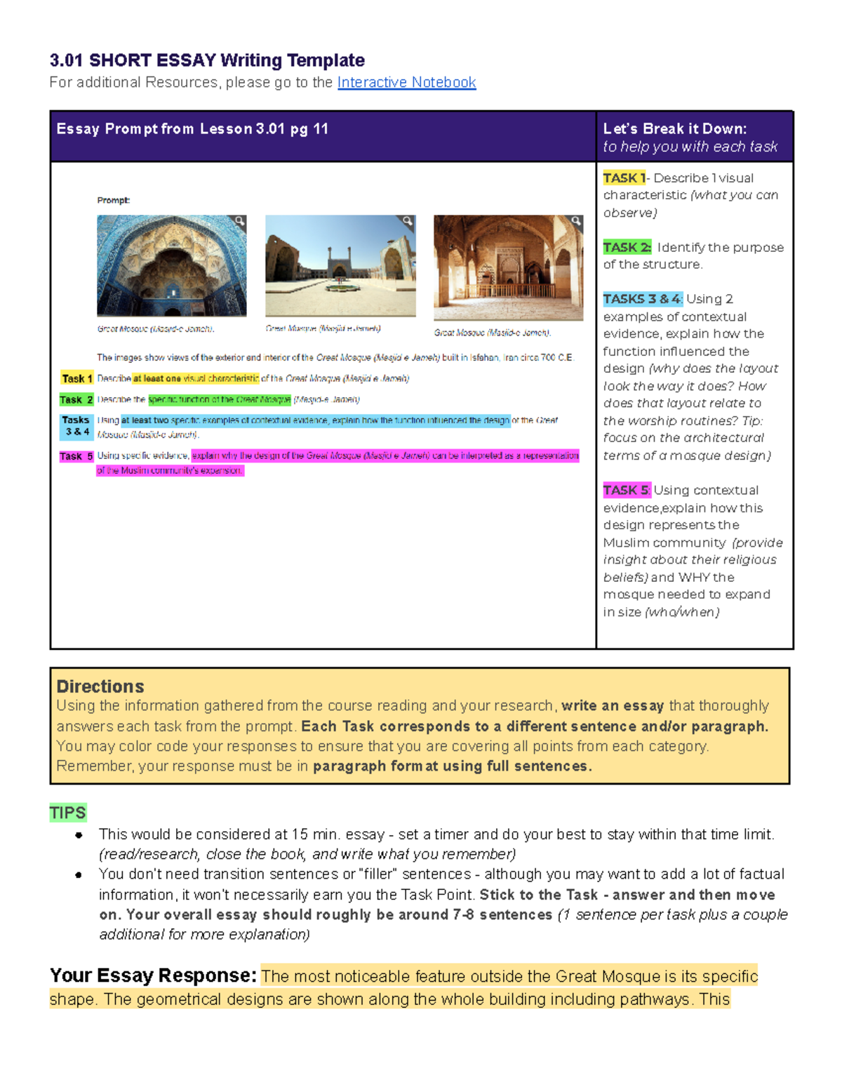 Copy of 3.01 Essay - 3 SHORT ESSAY Writing Template For additional ...