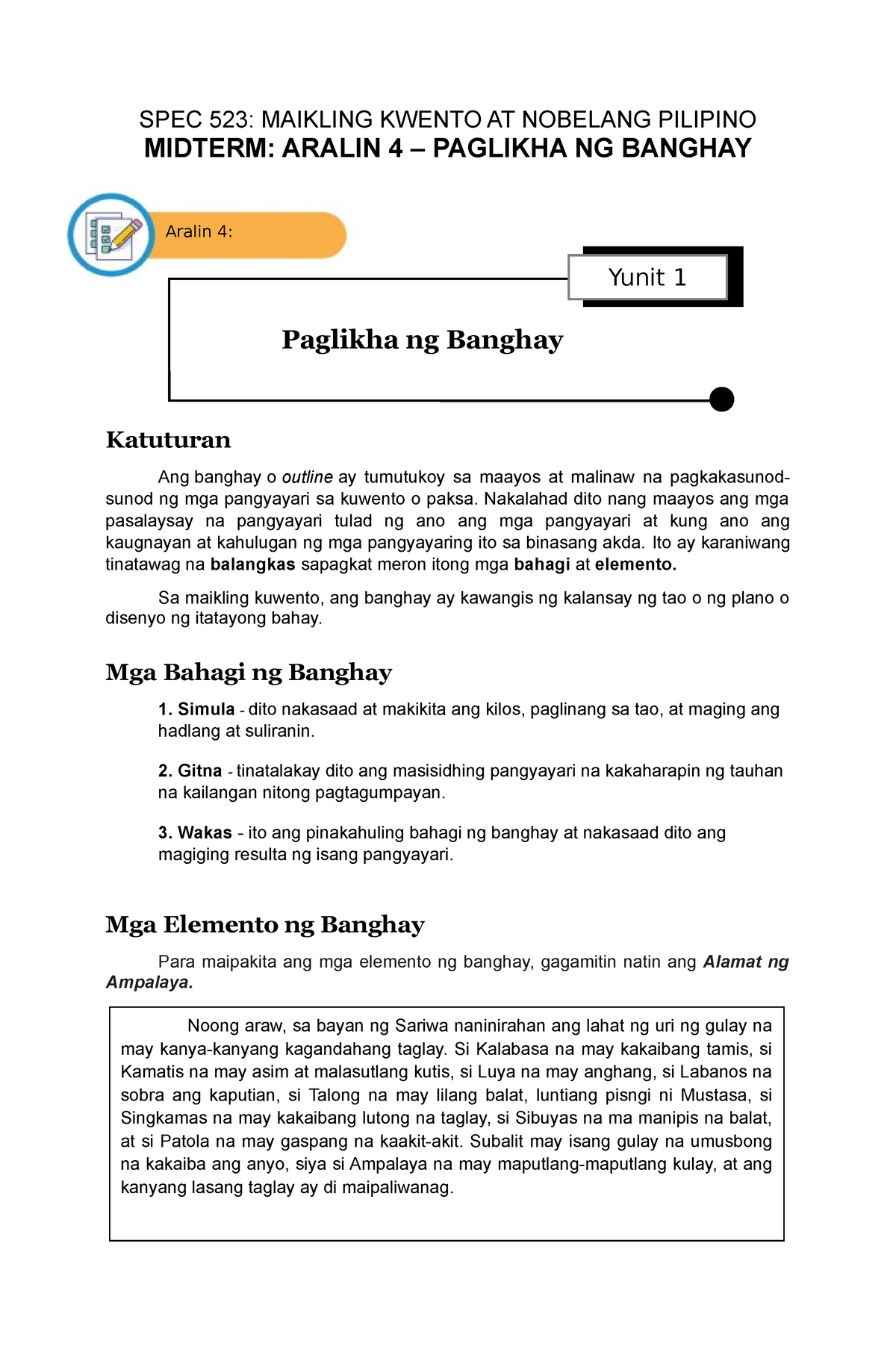 Filipino Modyul Panitikang Asyano Maikling Kwento Ng