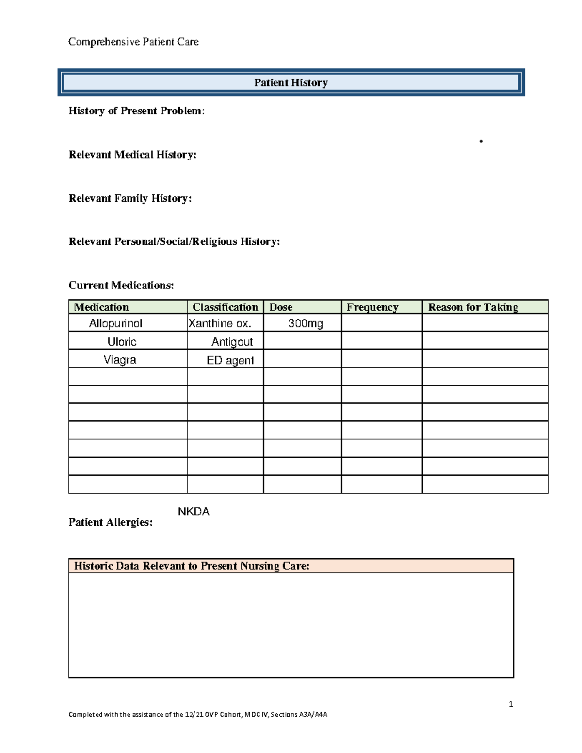 Comprehensive Patient Care - 1 Patient History History of Present ...