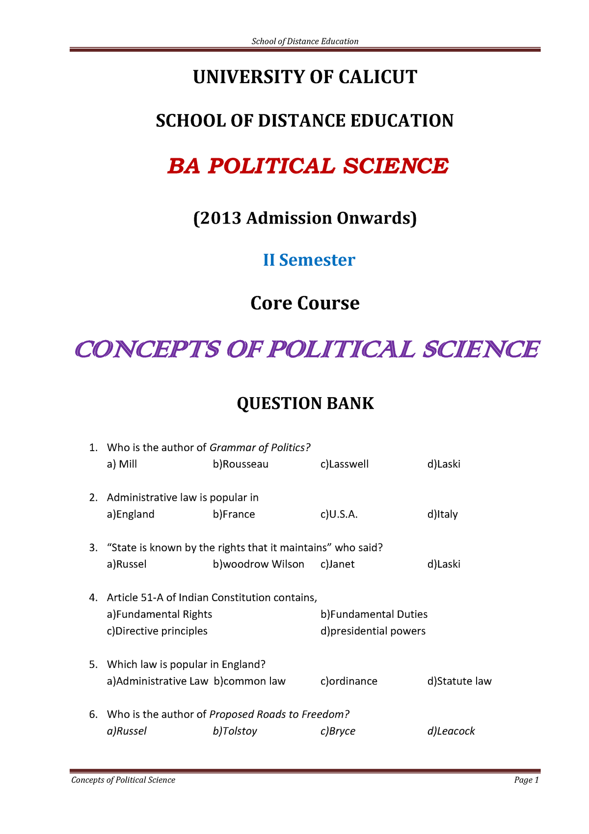 essay questions political science