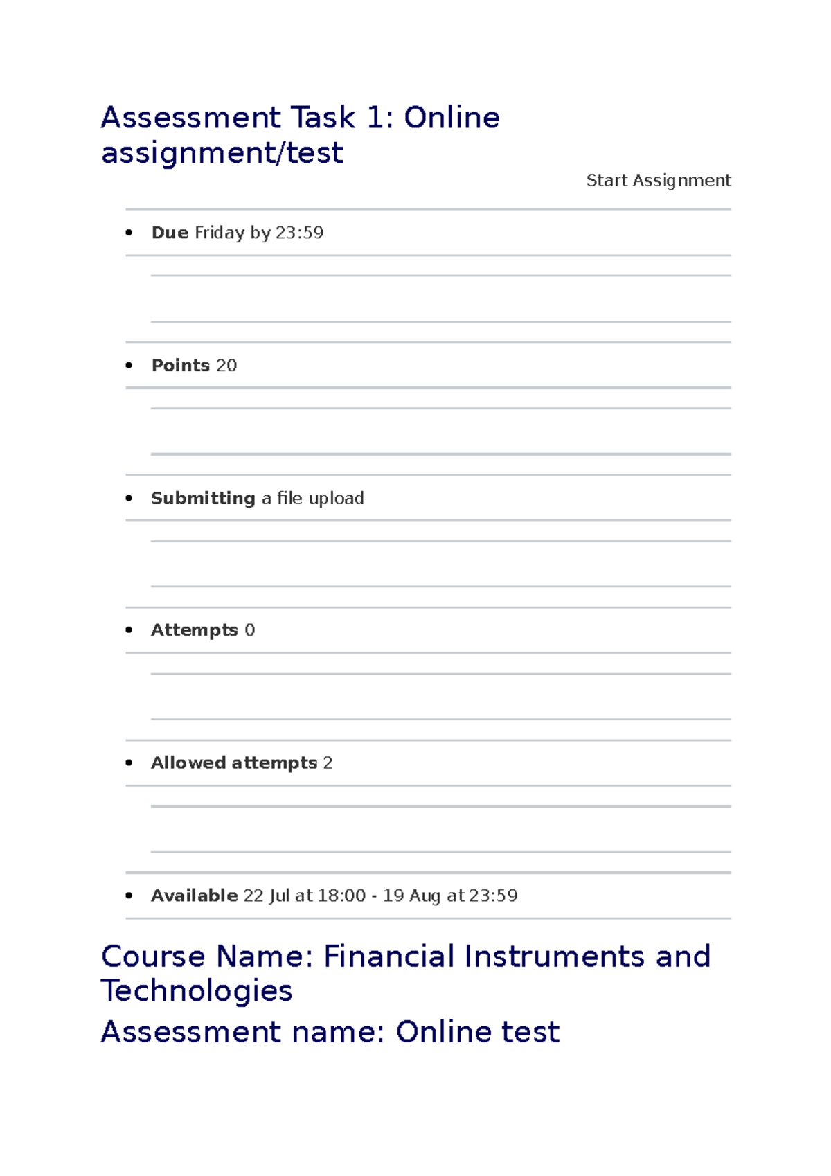 Financial Instruments and Tenologies - Assessment Task 1: Online ...