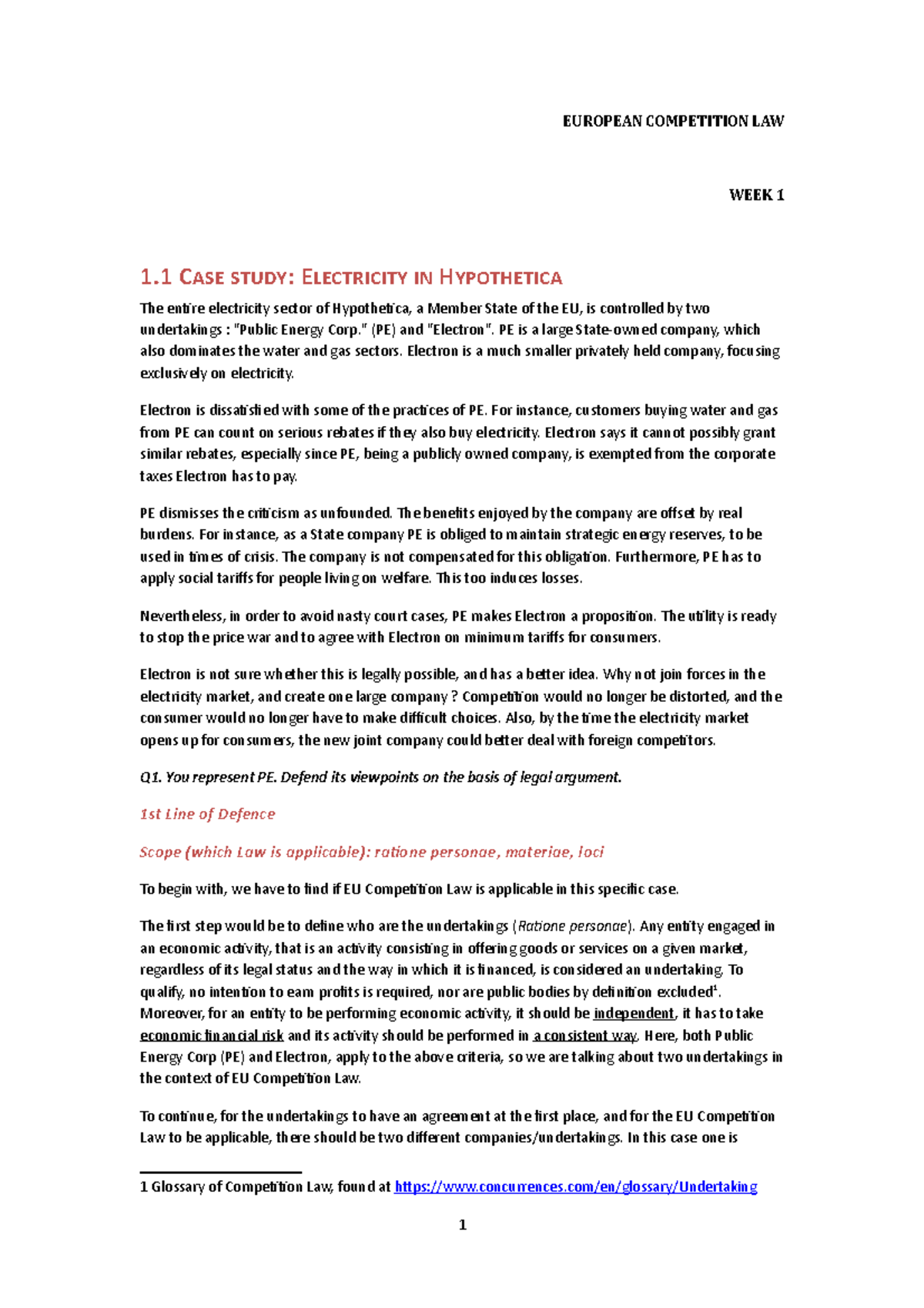 Tutorial 1 - EUROPEAN COMPETITION LAW WEEK 1 1 CASE STUDY: ELECTRICITY ...