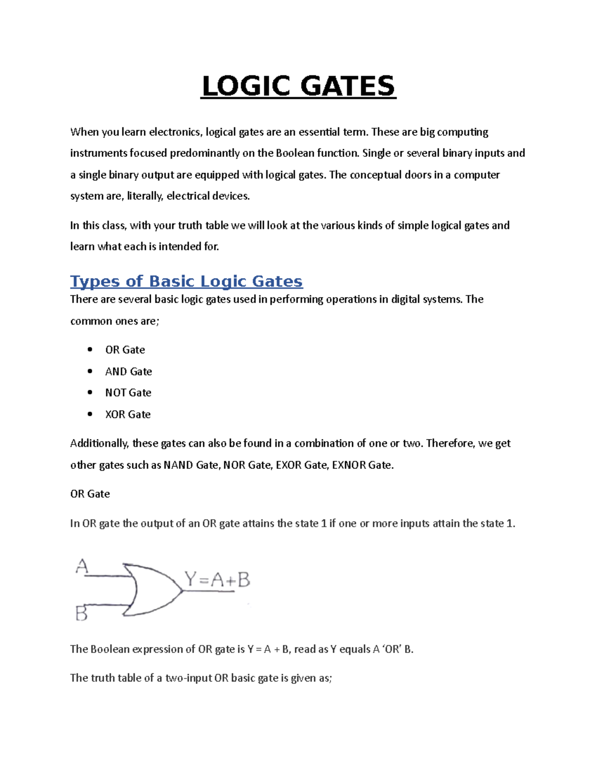 Logic Gates O level notes for final LOGIC GATES When you learn