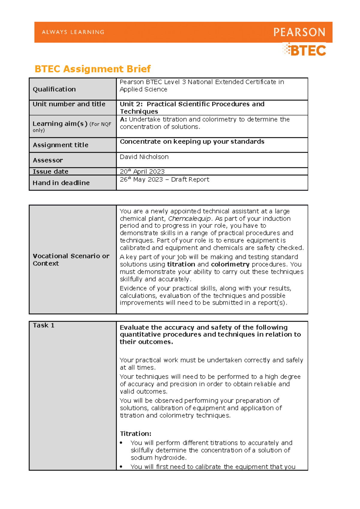 pearson assignment brief iv form