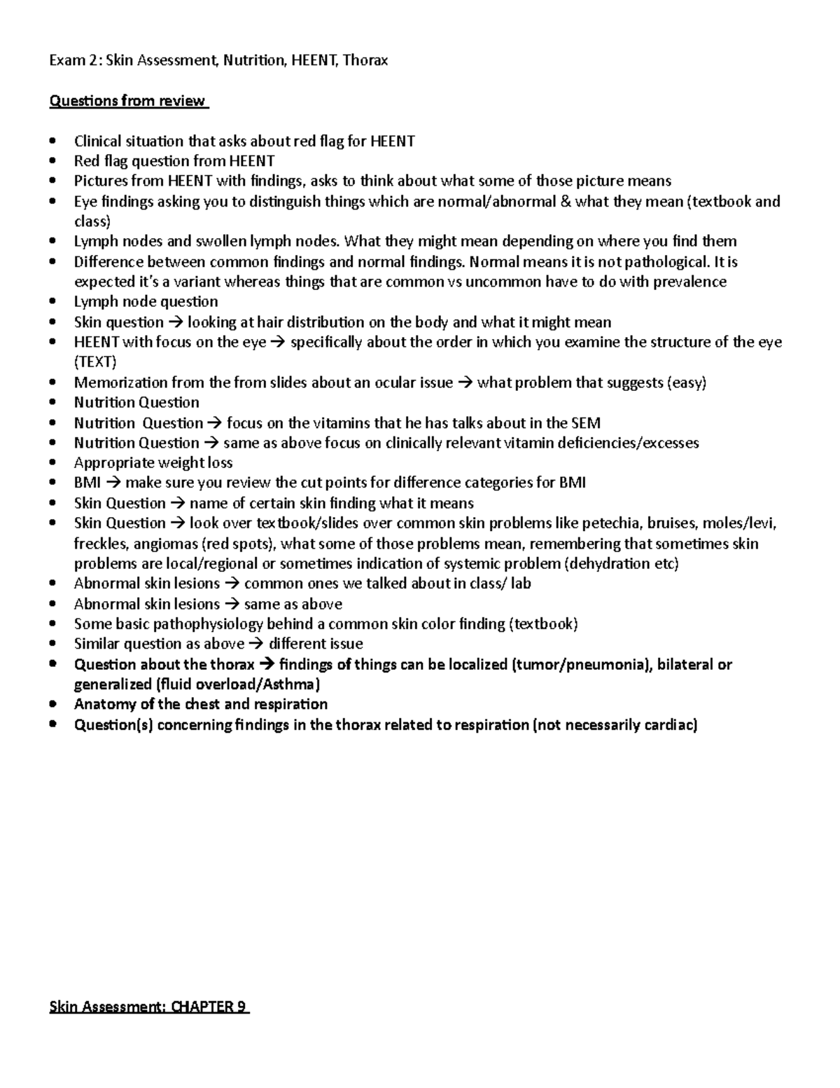 HA Exam 2 - Exam Study Guide - Exam 2: Skin Assessment, Nutrition ...
