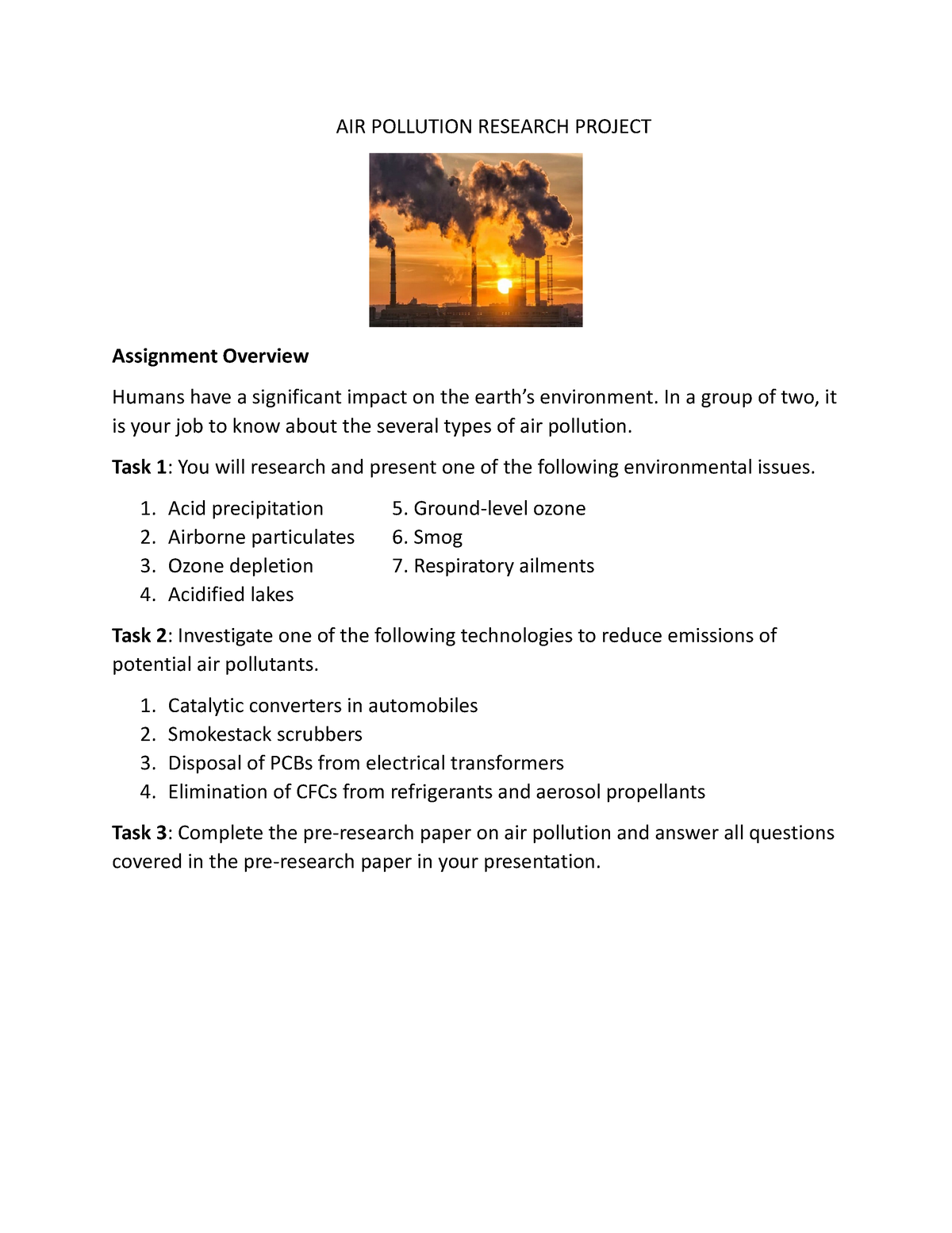 pollution research project