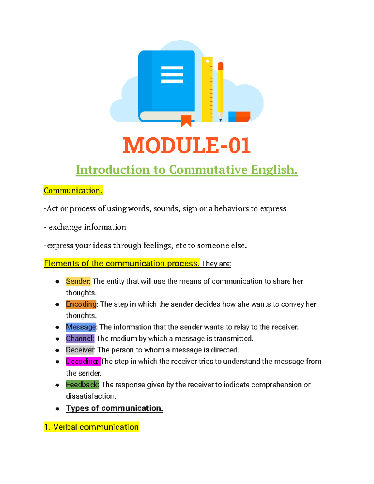 Class notes - MODULE- Introduction to Commutative English ...