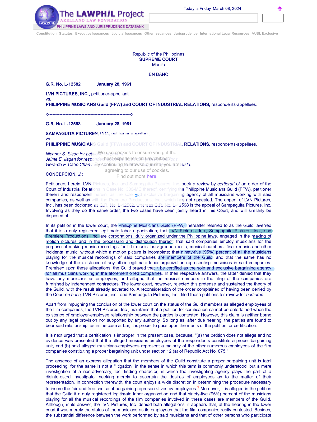 Case 1- LVN Pictures Inc. v. Phil. Musicians Guild - Constitution ...