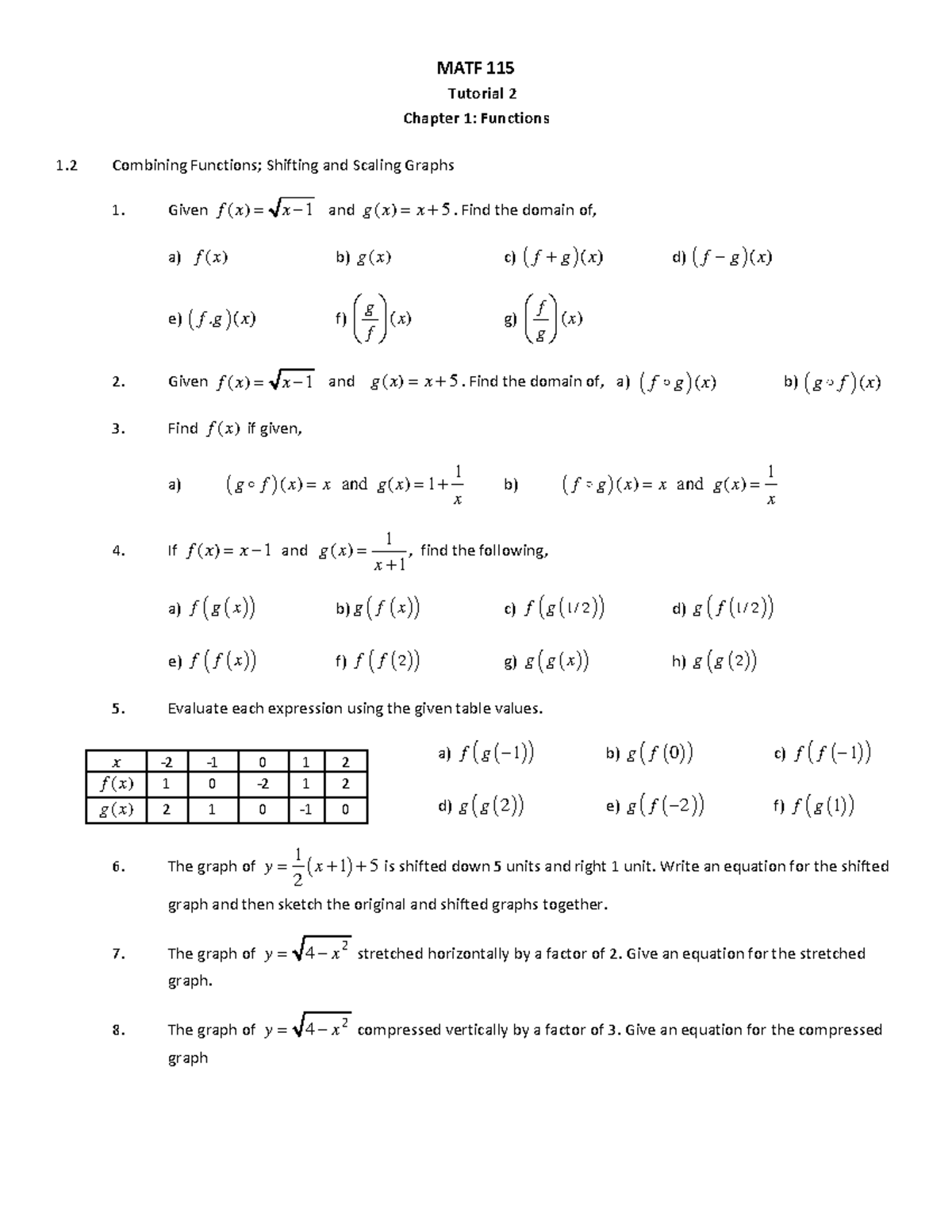 Tutorial 2-1 - Phy115 - MATF 115 Tutorial 2 Chapter 1: Functions 1 ...