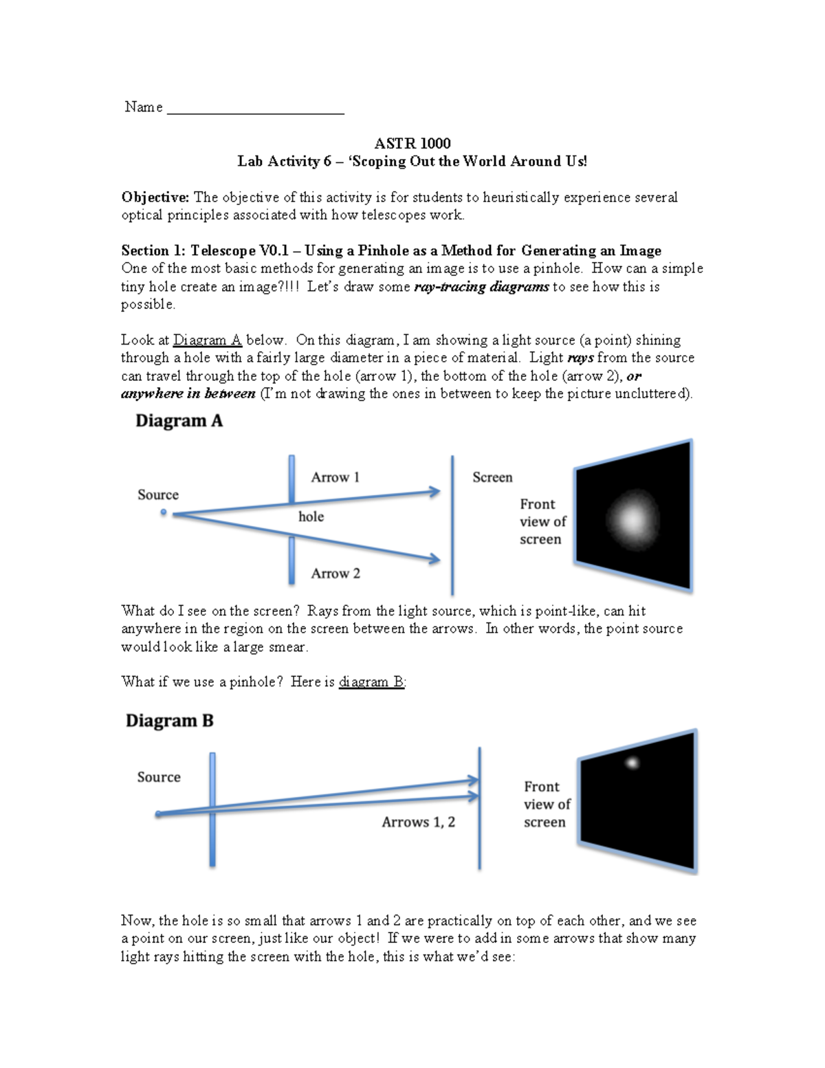 Lab6 telescope lab Lab document to practice on Name