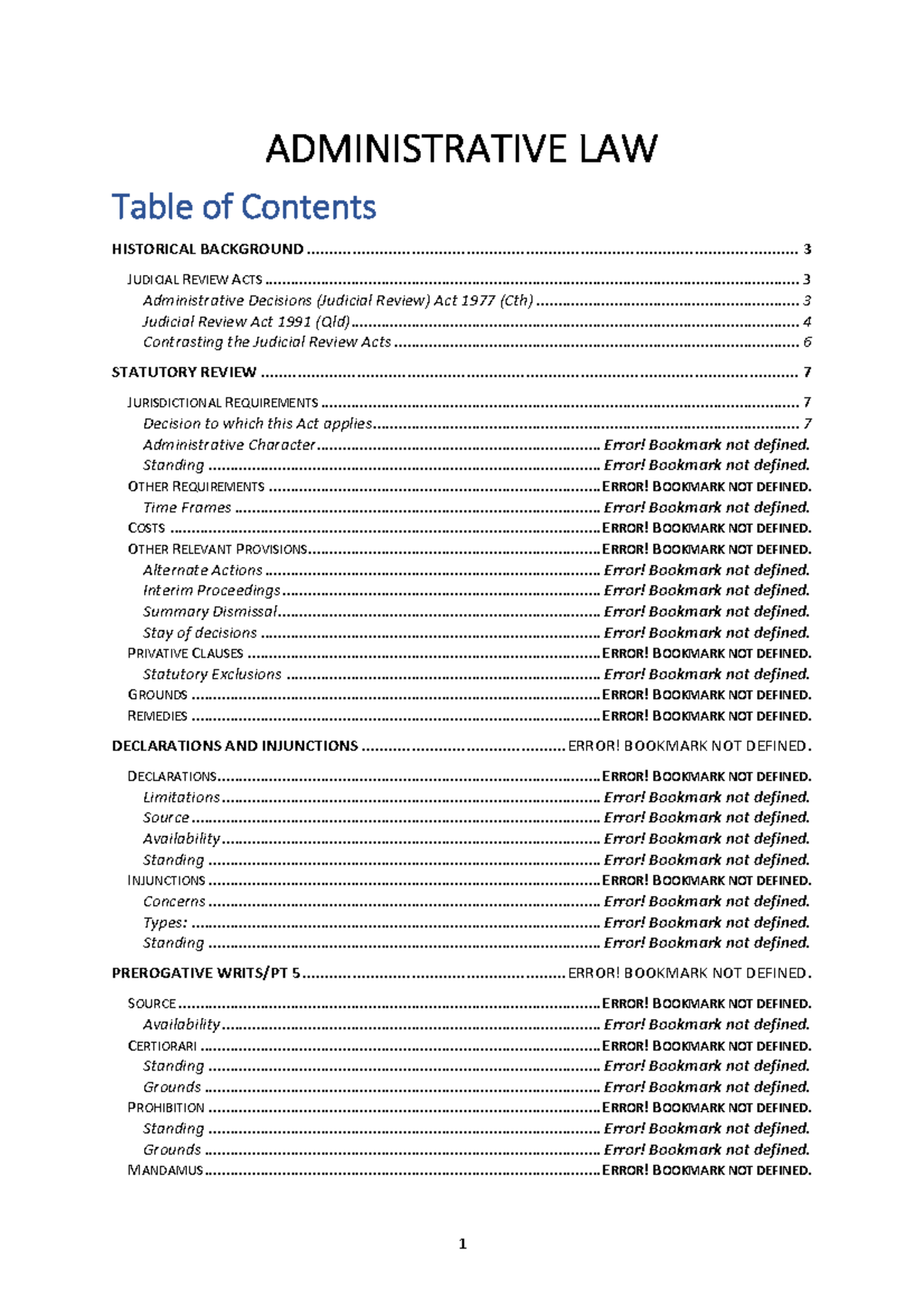 Admin law extra notes ADMINISTRATIVE LAW Table of Contents HISTORICAL