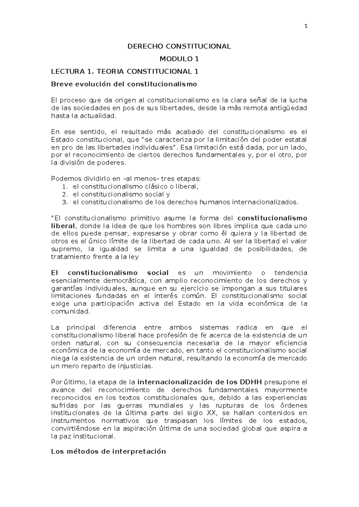 Resumen M1 Y M2 Derecho Constitucional Modulo 1 Lectura 1 Teoria Constitucional 1 Breve