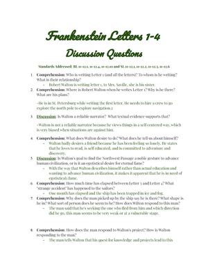 frankenstein seminar questions