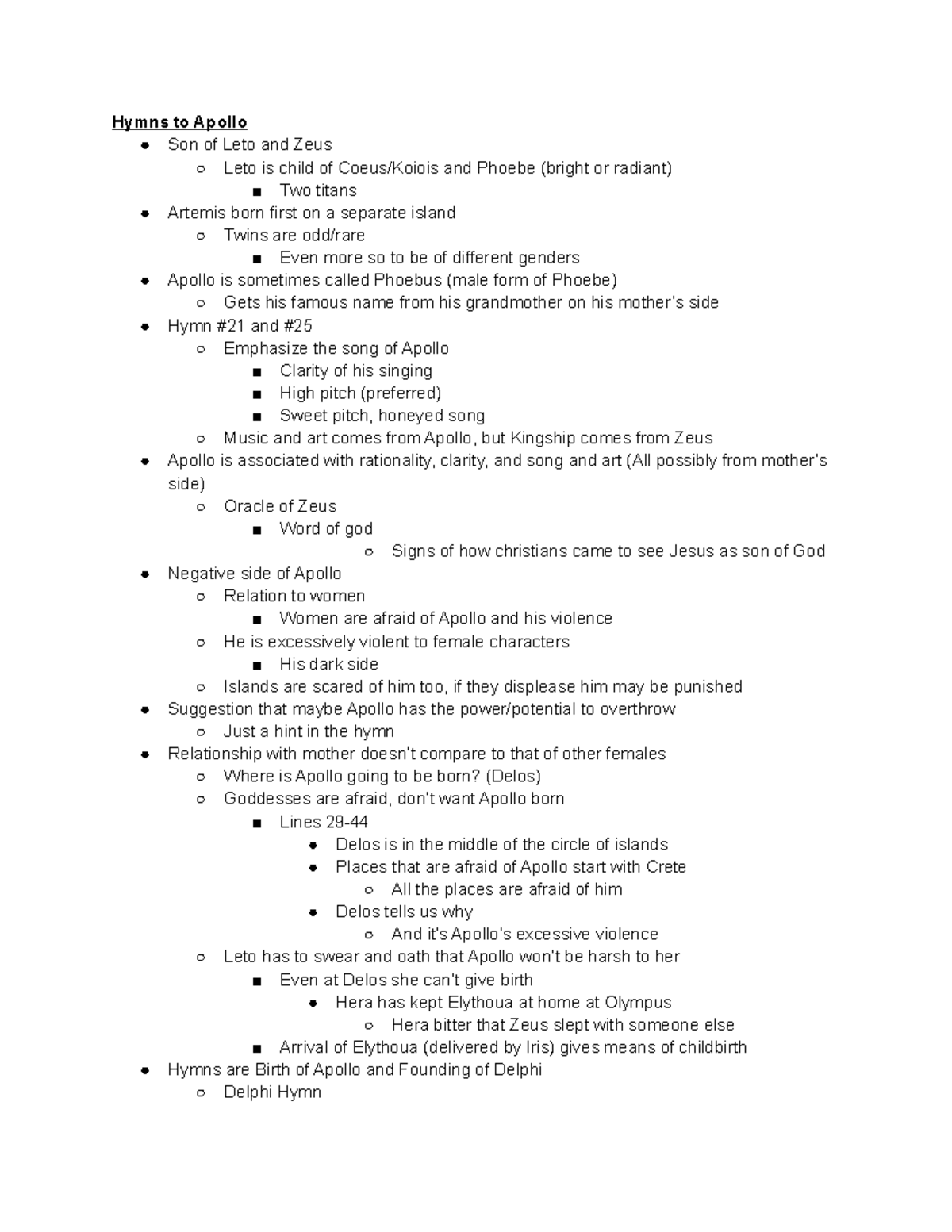 Hymns to Apollo - spring semester notes with scully - Hymns to Apollo ...