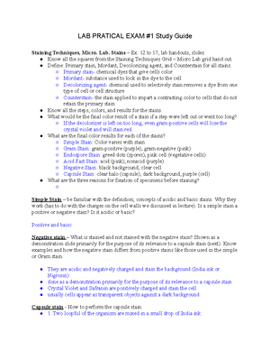 LAB Practical EXAM #1 Study Guide - LAB PRACTICAL EXAM #1 Study Guide