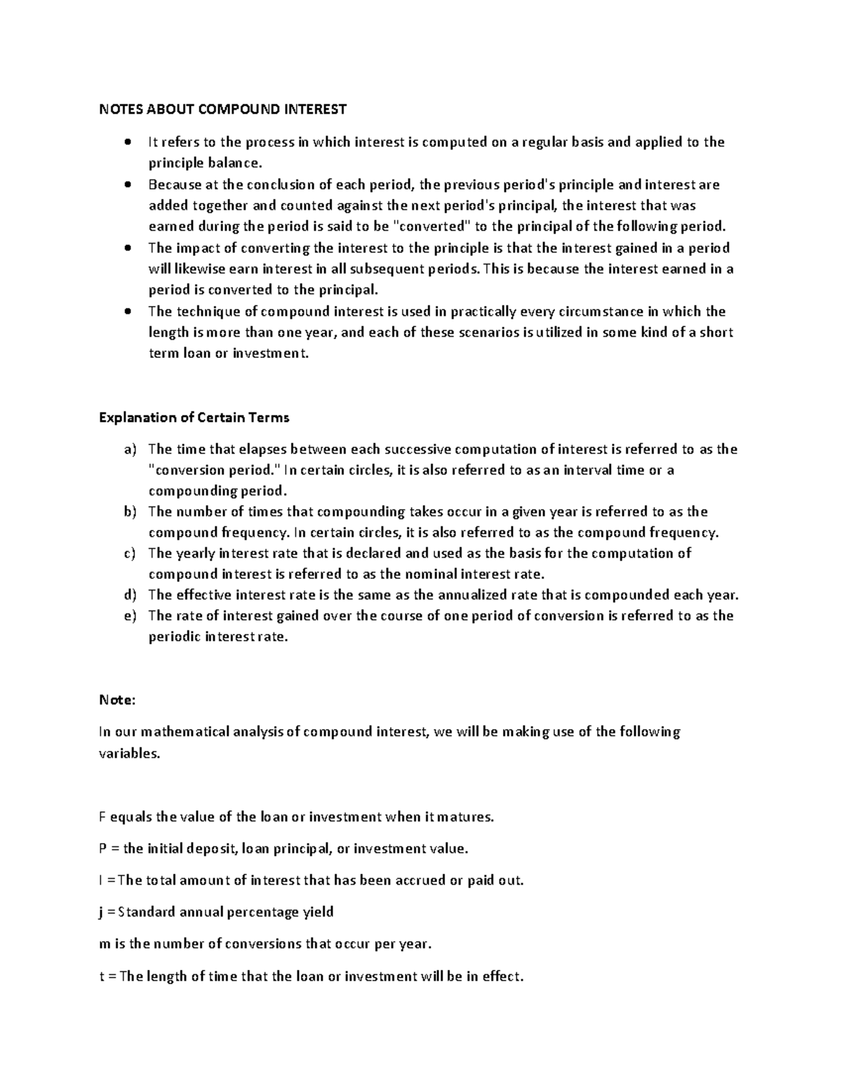 Notes About Compound Interest - NOTES ABOUT COMPOUND INTEREST It refers ...