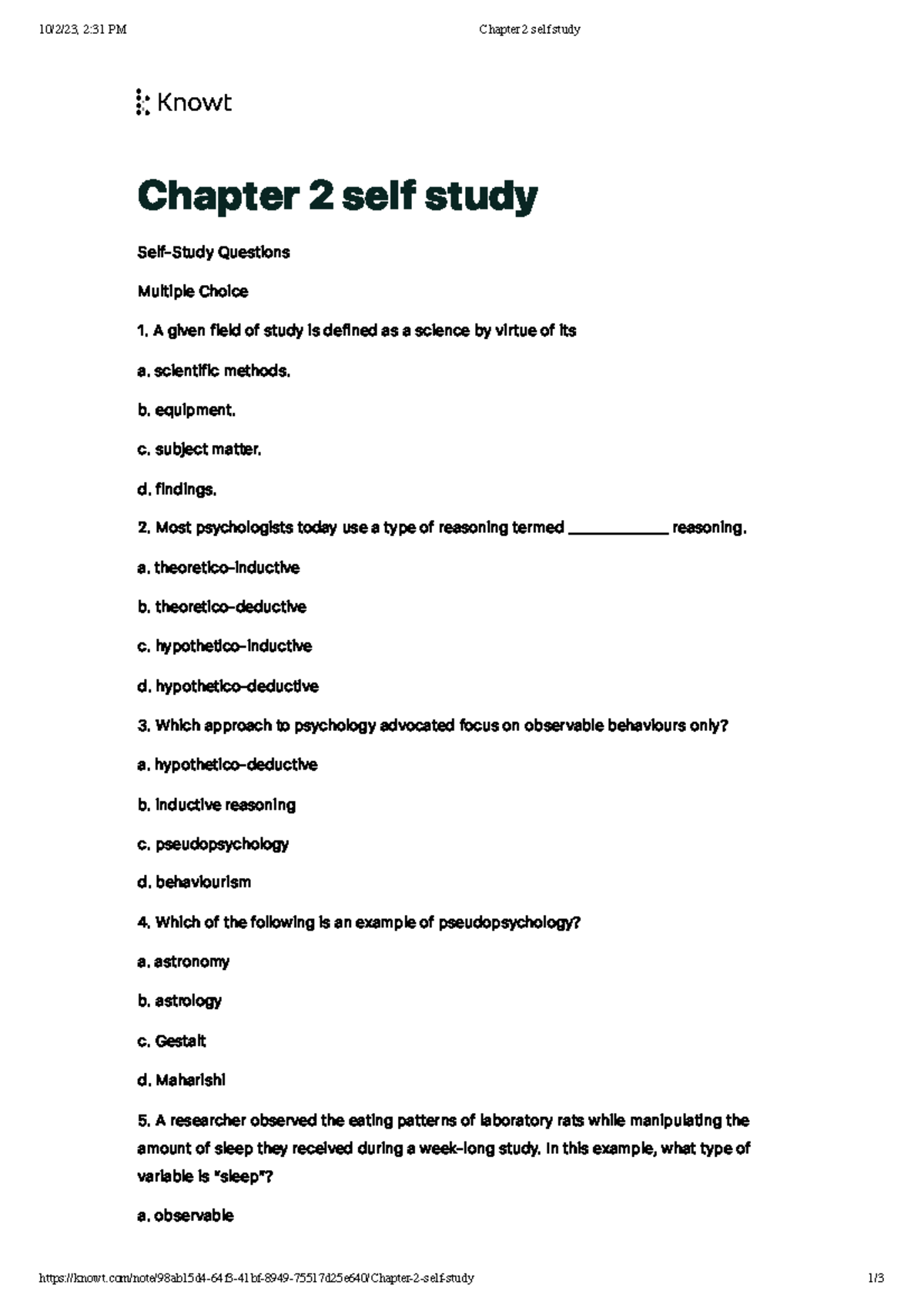 Chapter 2 Self Study - 10/2/23, 2:31 PM Chapter 2 Self Study - Studocu