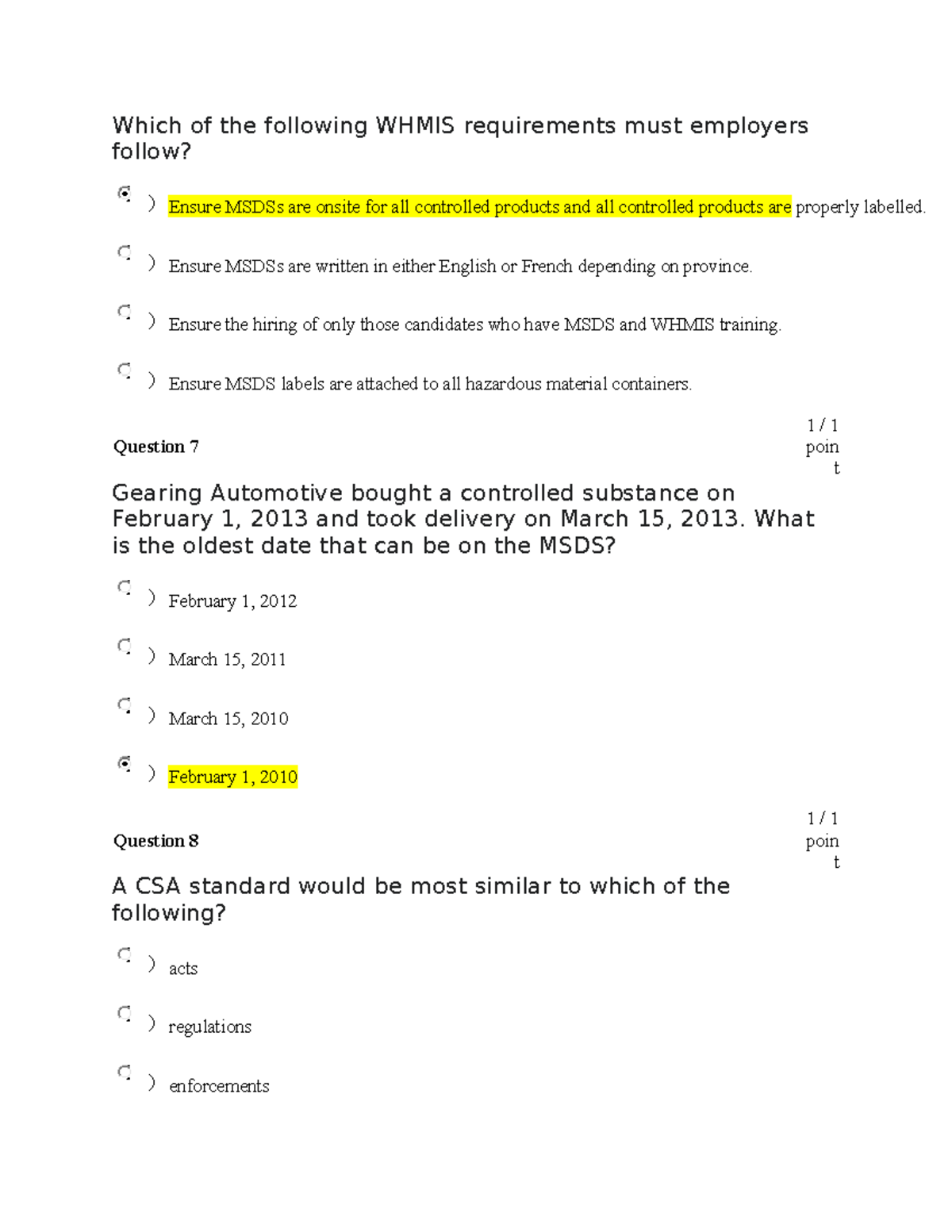 Quiz 12 occupational health and safety Which of the following